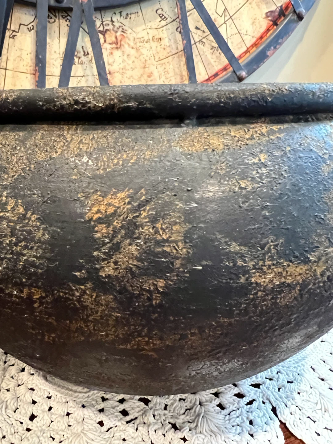Rustic Black & Gold Textured Metal Planter Bowl - photo 3
