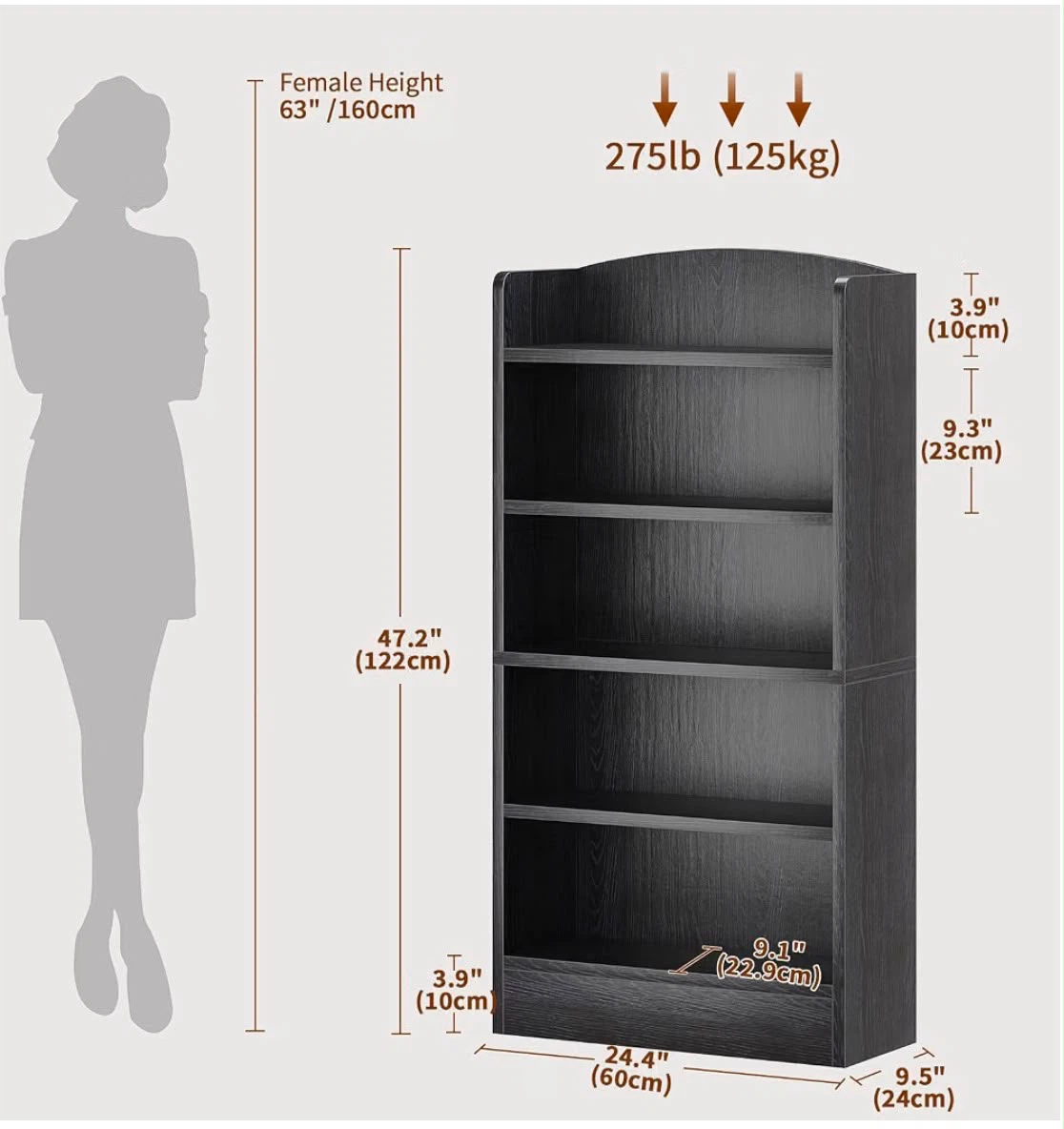 Black 5-Shelf Bookshelf - photo 2