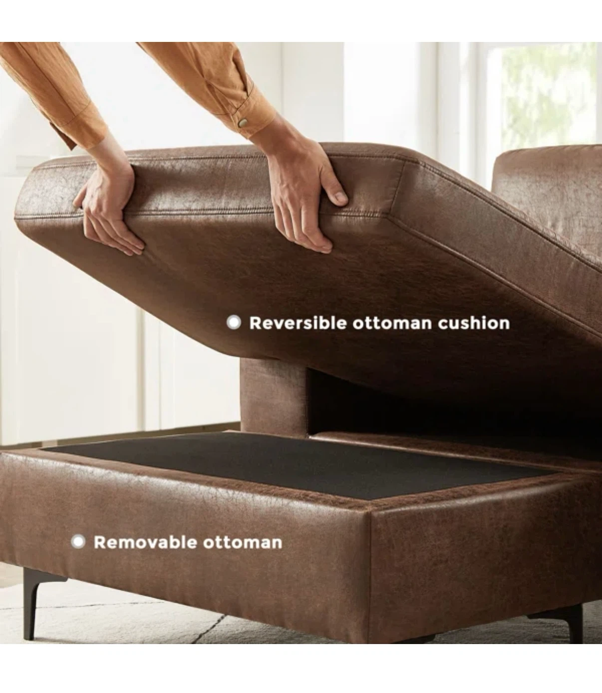 Brown Faux Leather Sectional Sofa - photo 3