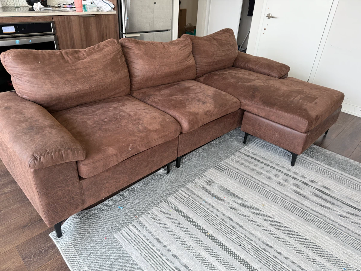 Brown Faux Leather Sectional Sofa - photo 4