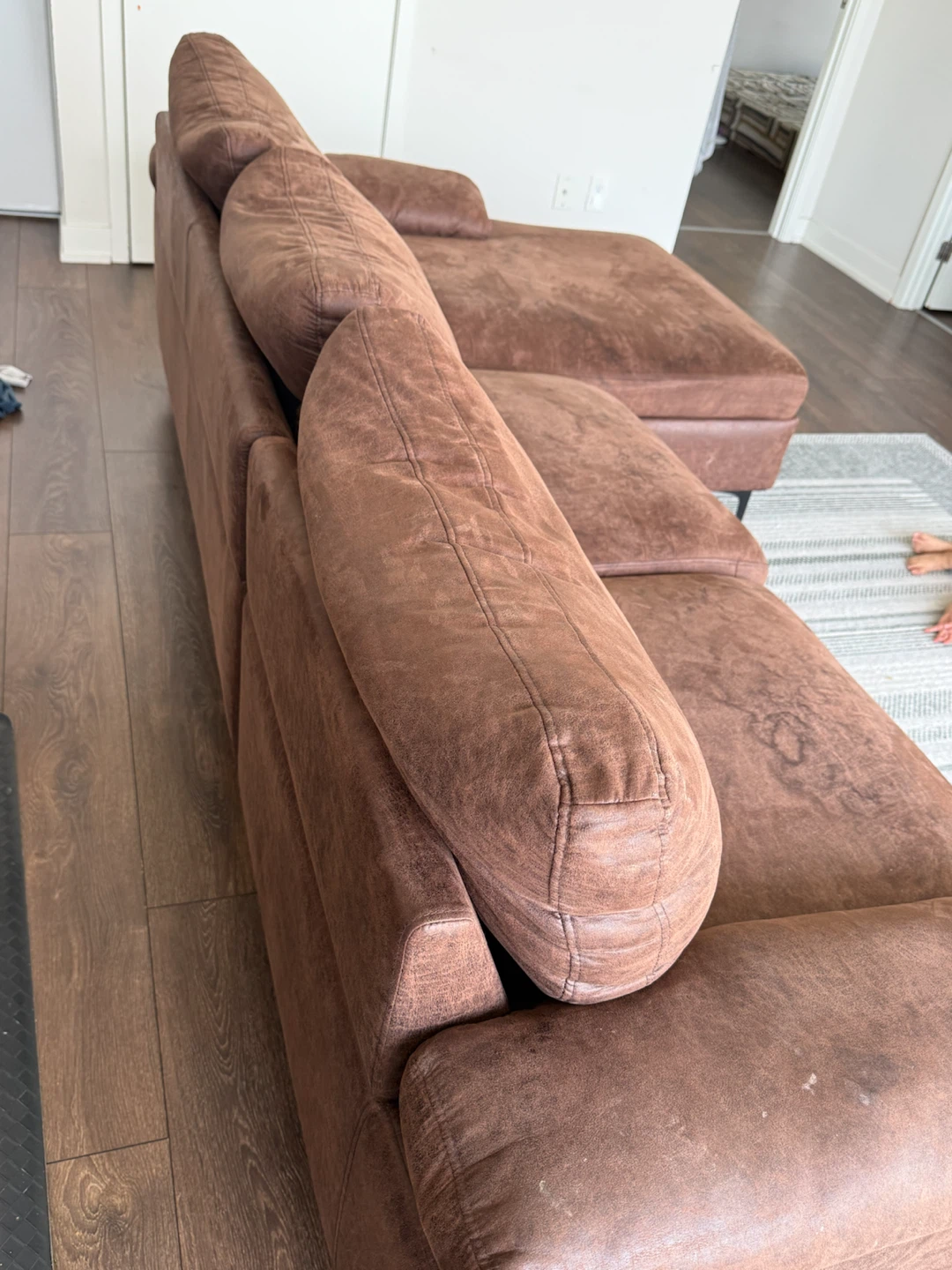 Brown Faux Leather Sectional Sofa - photo 5