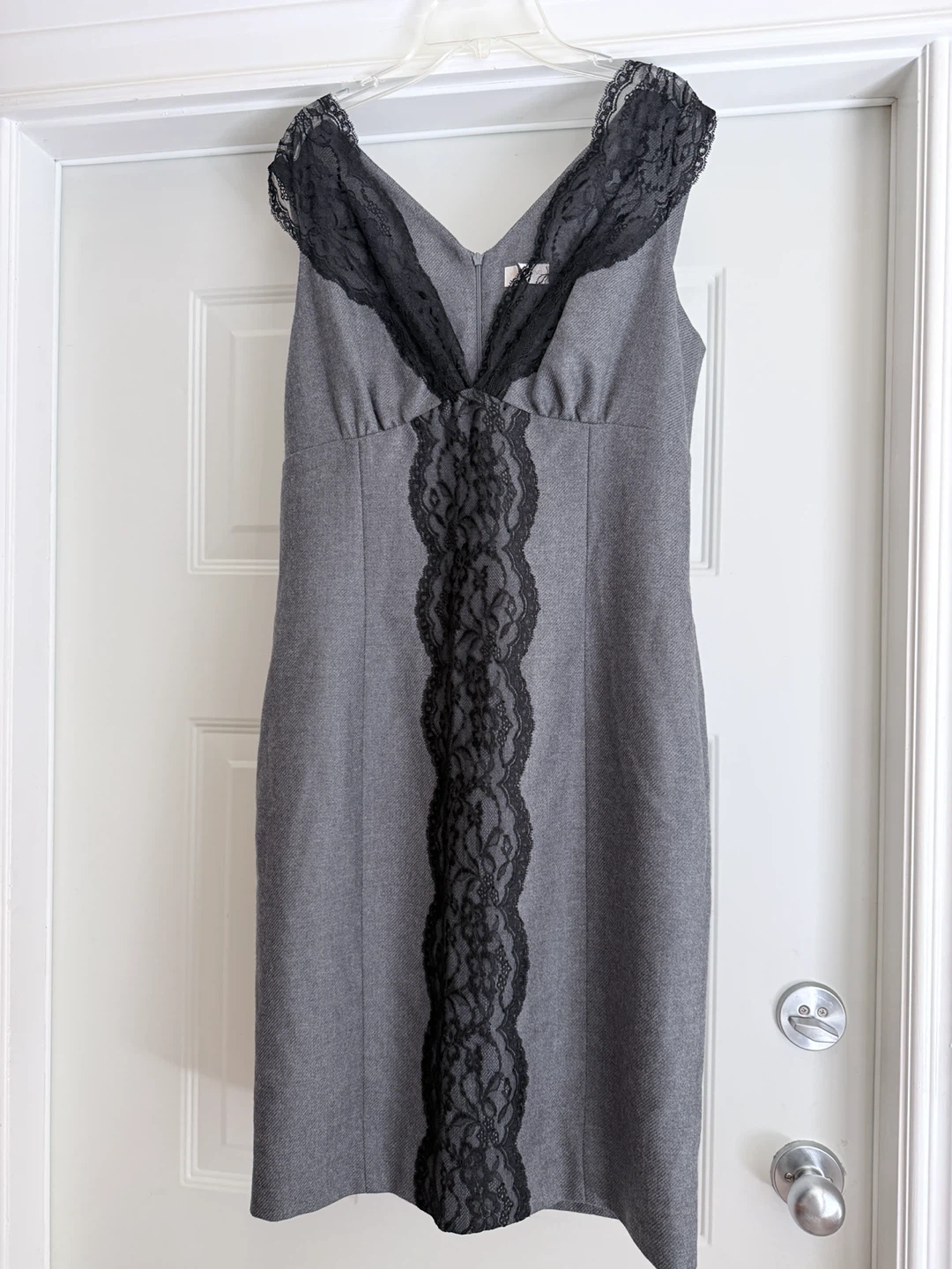 Valentino Grey Sheath Dress with Black Lace