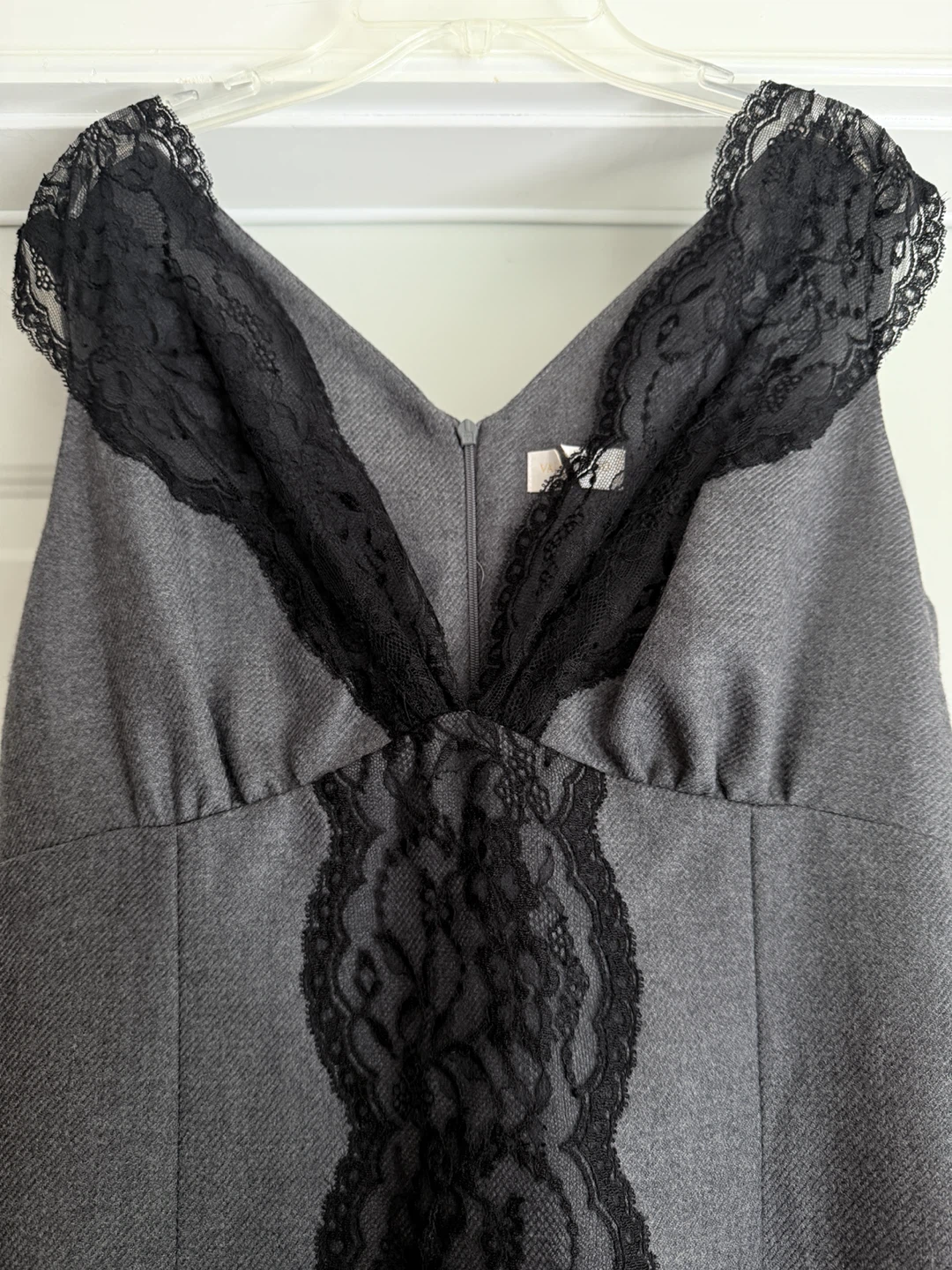Valentino Grey Sheath Dress with Black Lace - photo 2