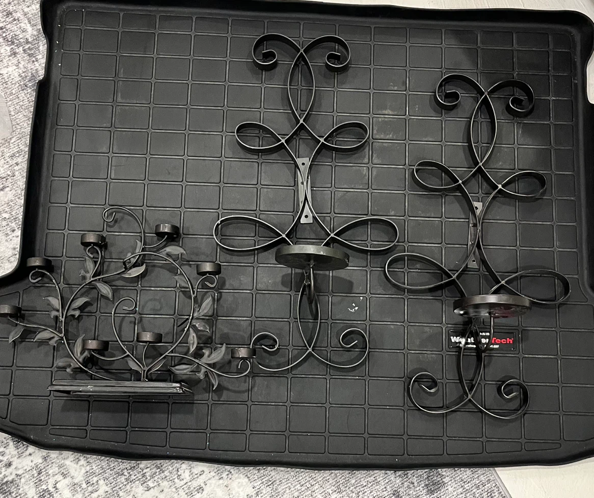 Set of 3 Black Metal Scroll Candlesticks