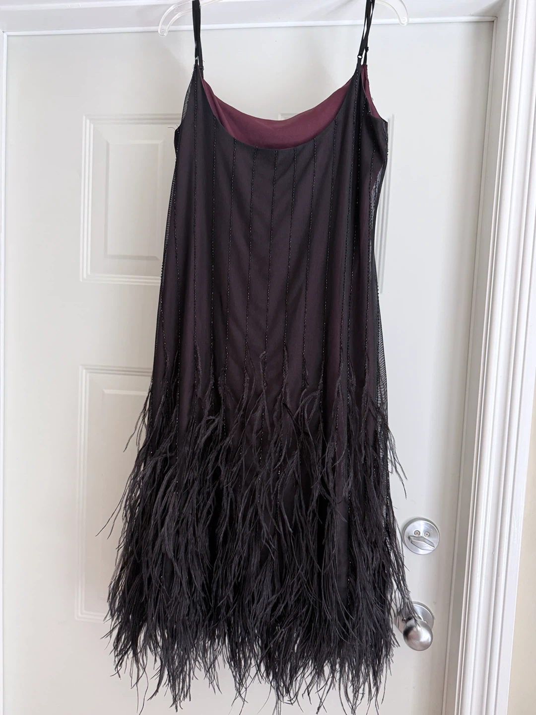 BCBGMAXAZRIA Black Feather Beaded Dress
