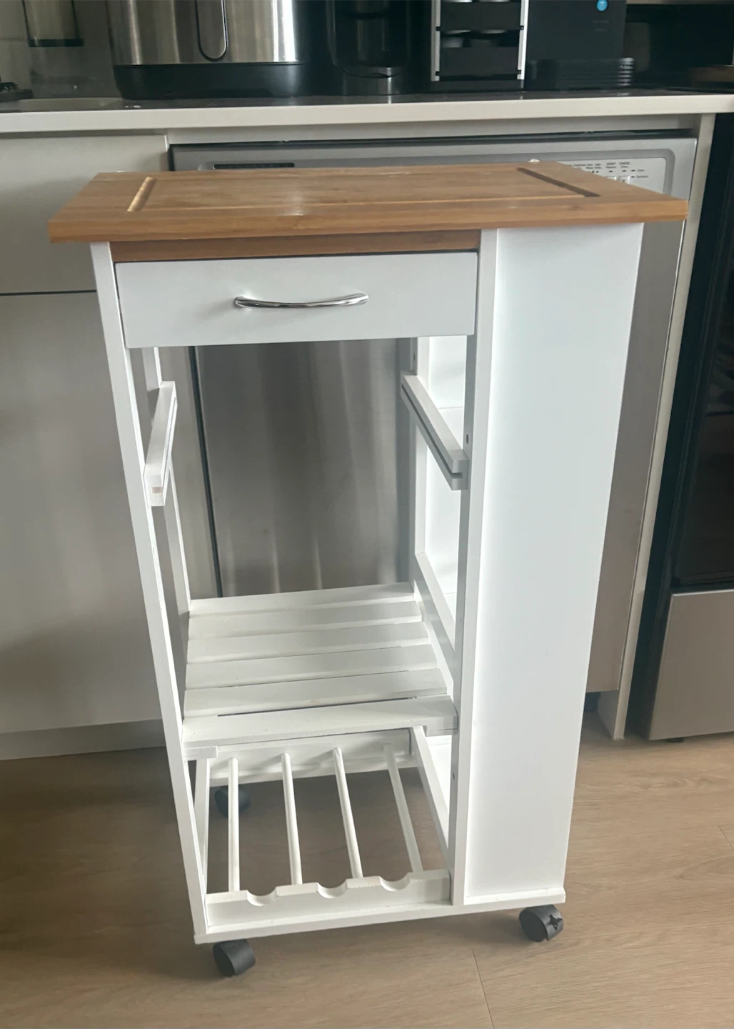 White Kitchen Cart with Wood Top