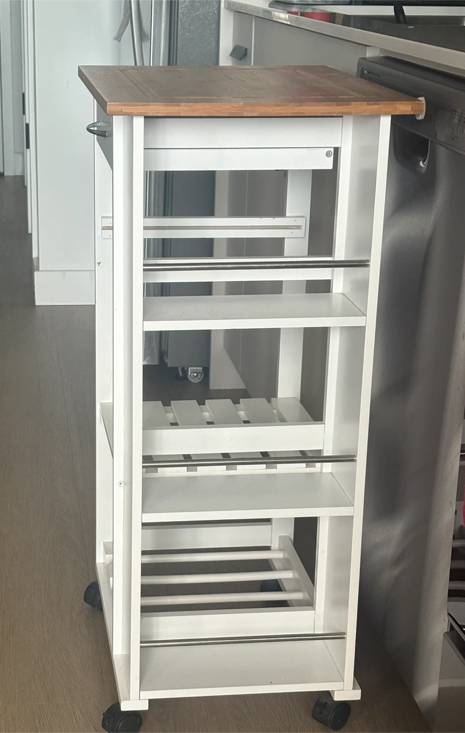 White Kitchen Cart with Wood Top - photo 2