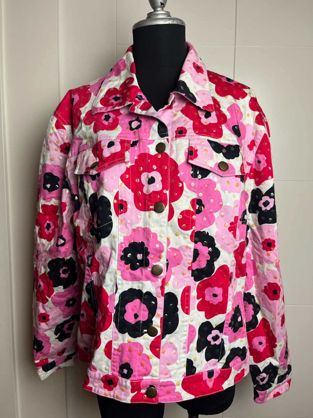 REDD JEANS Floral Sequin Denim Jacket Size 14