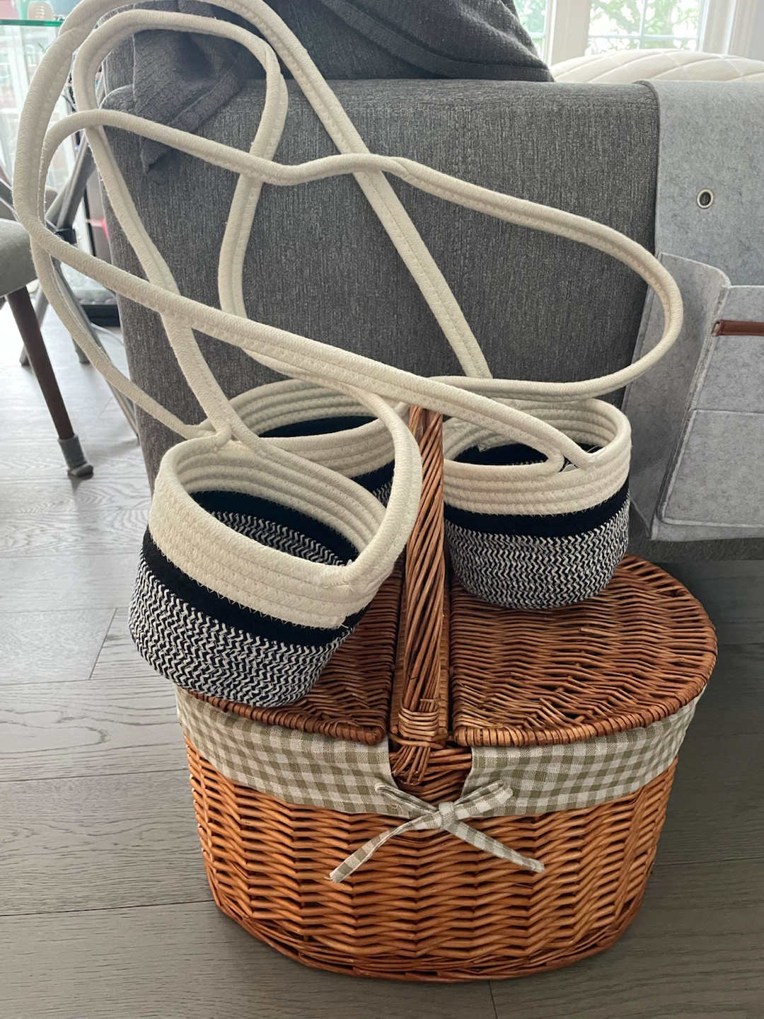 Picnic Basket with three Rope Handle Baskets