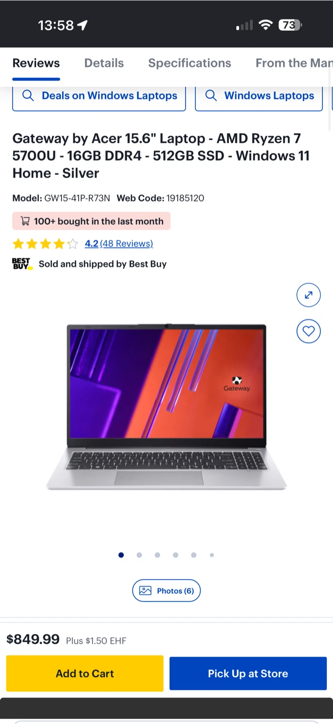 Gateway 15.6" Laptop - AMD Ryzen 7 - 16GB DDR4 - 512GB SSD