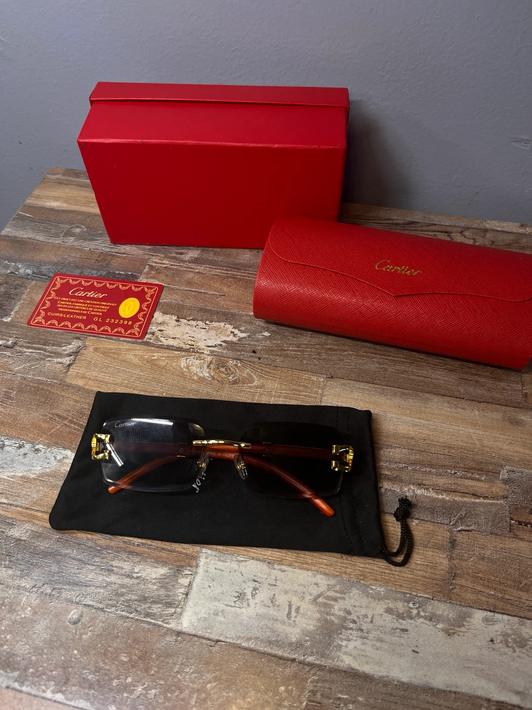 Cartier Rimless Sunglasses with Red Temple Accents - photo 2