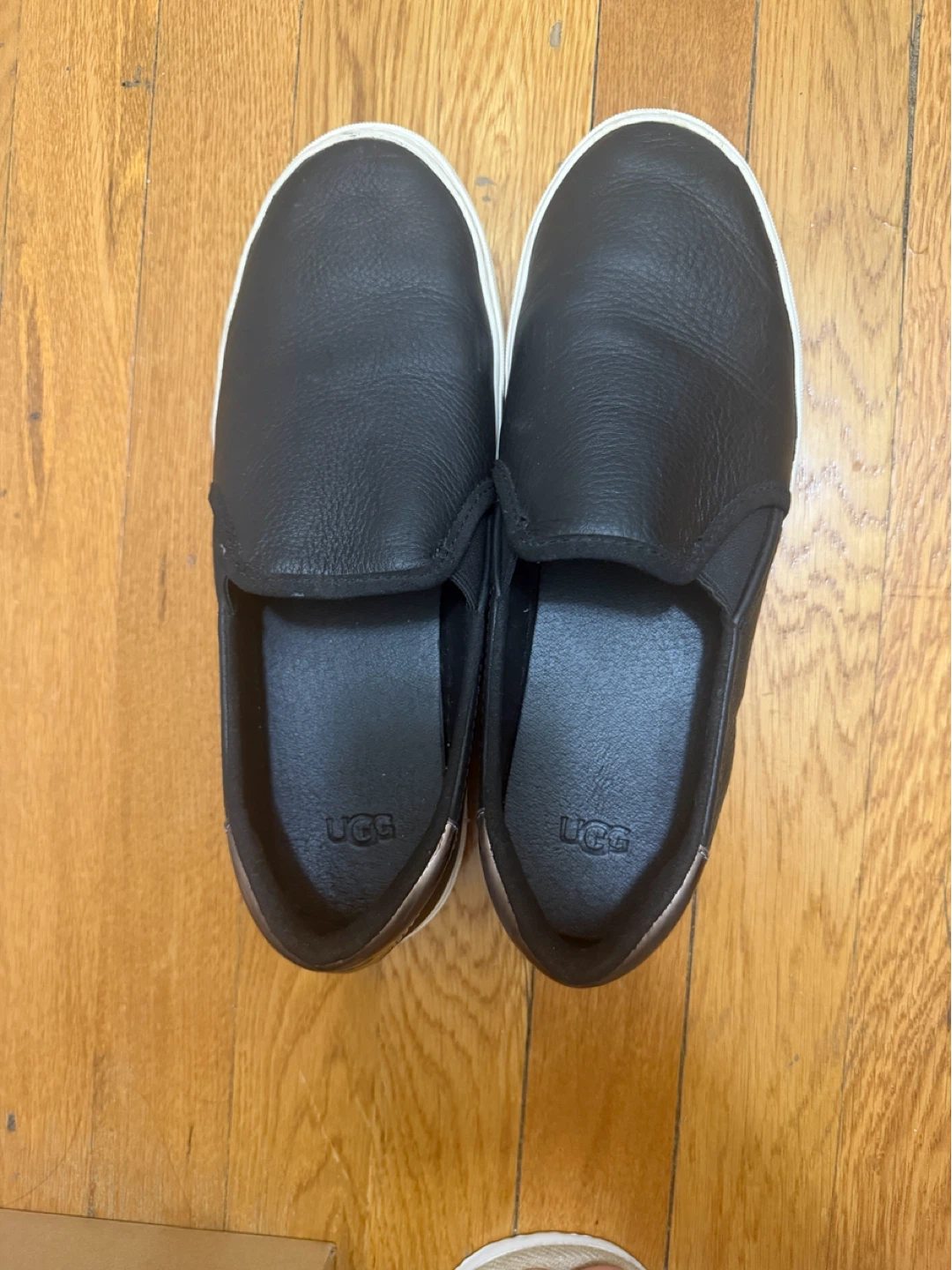 UGG Black Leather Slip-On Sneakers - Size 10