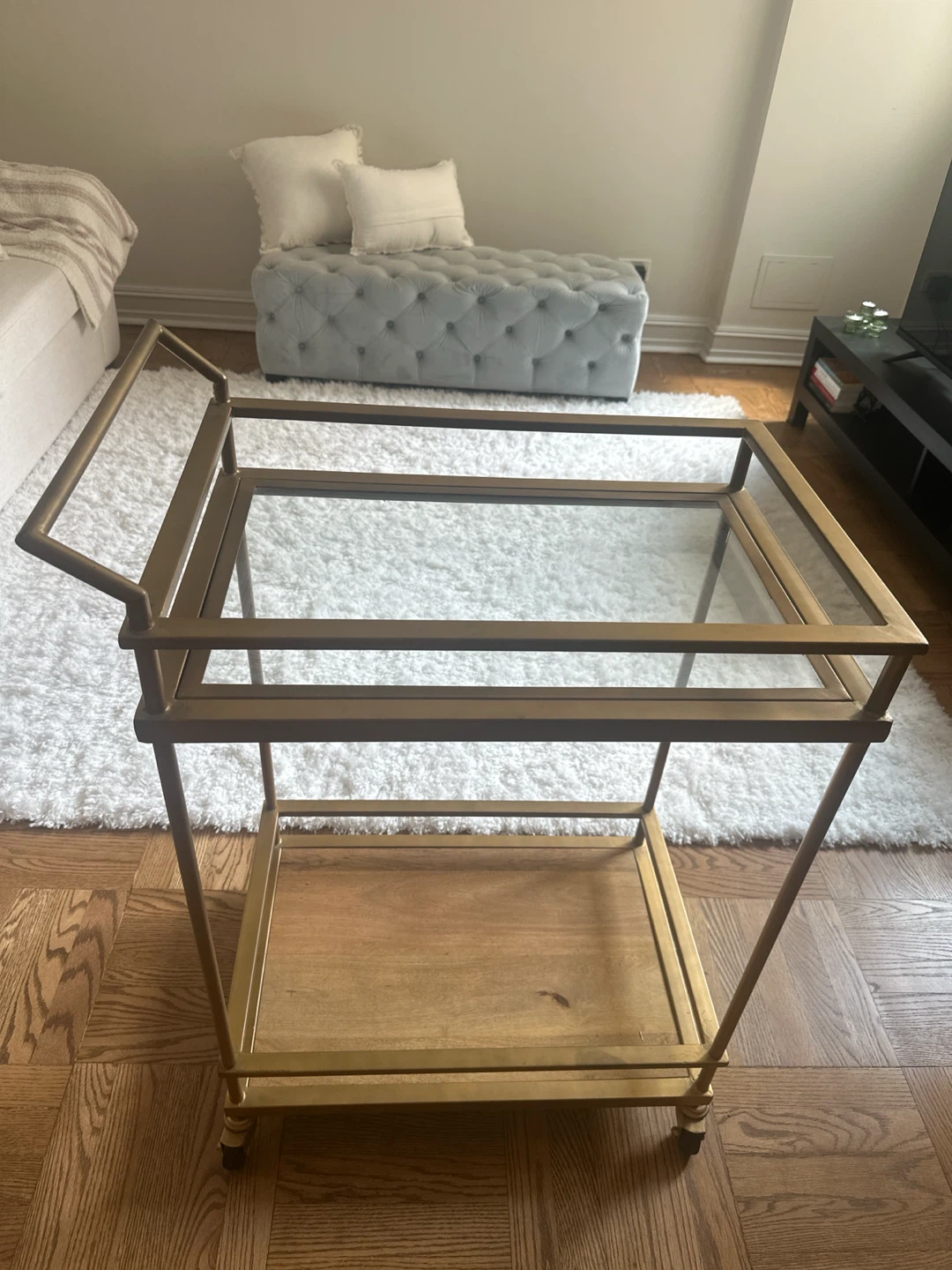 Gold Bar Cart with Glass Shelves