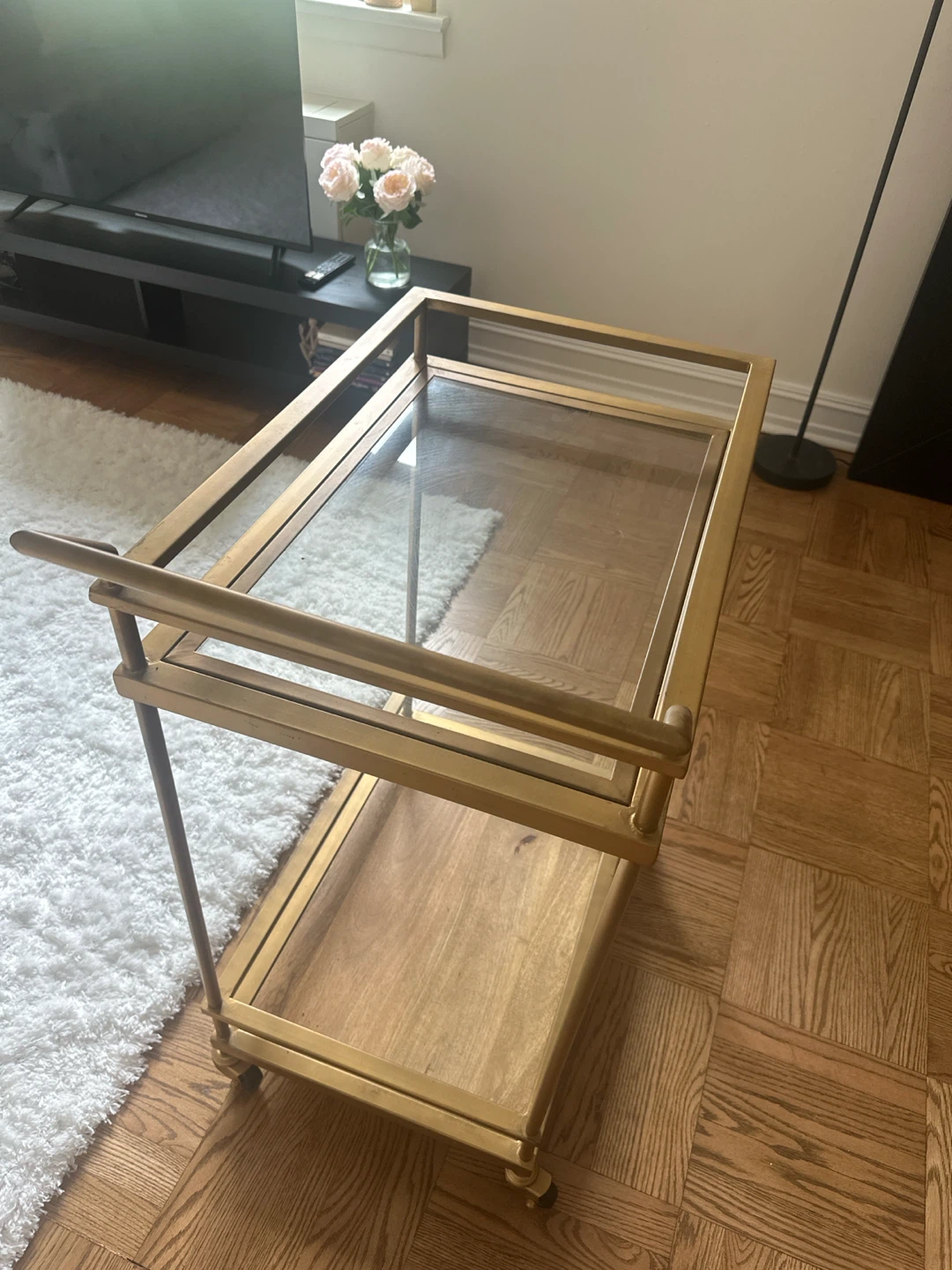 Gold Bar Cart with Glass Shelves - photo 3