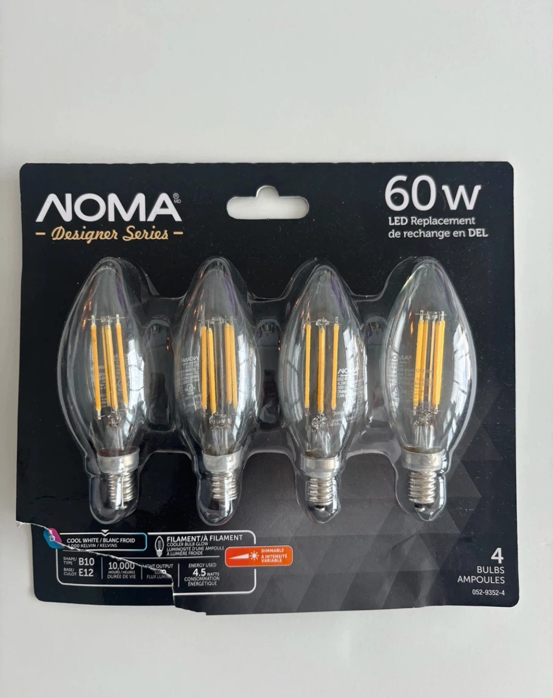 NOMA Dimmable LED Filament Light Bulbs, Cool White (New)