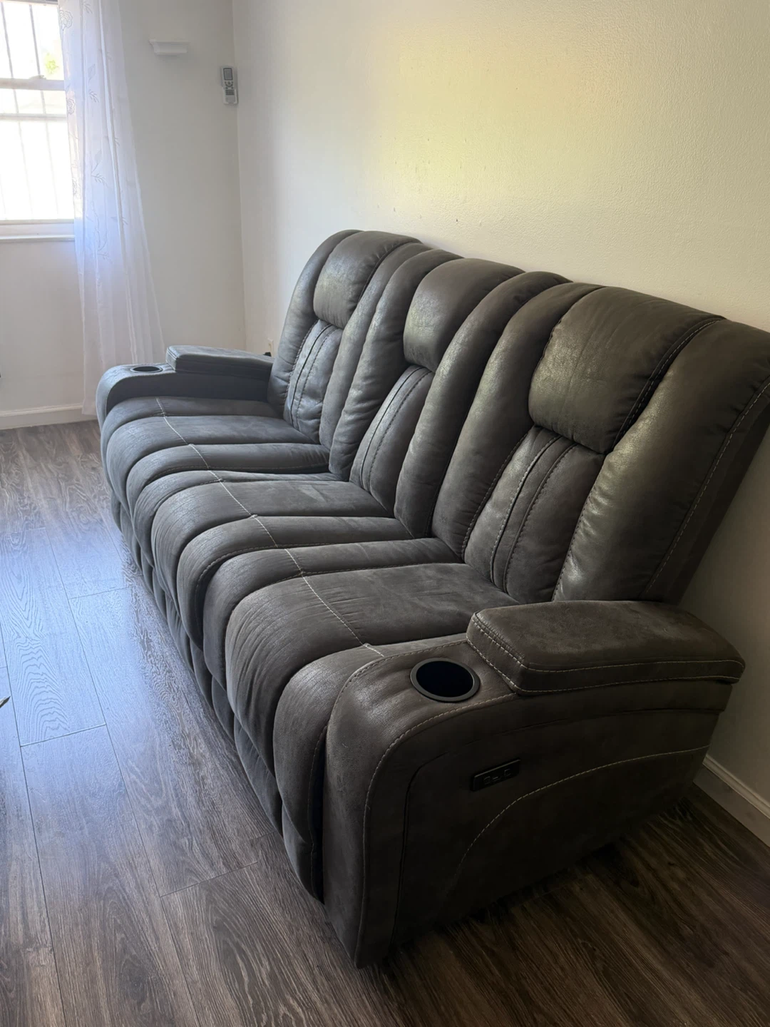 Gray Reclining Sofa with Cup Holders - photo 4