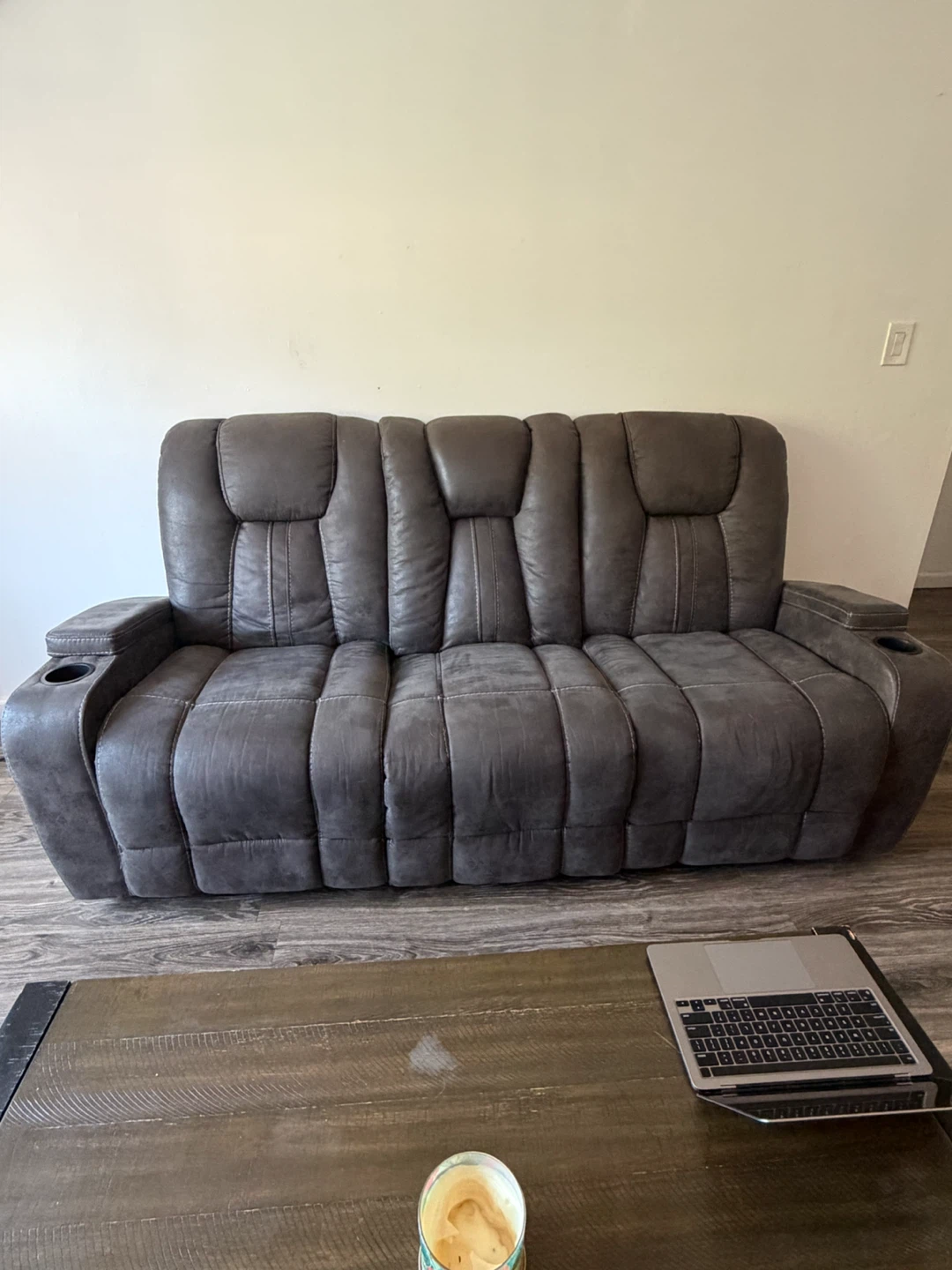 Gray Reclining Sofa with Cup Holders - photo 5