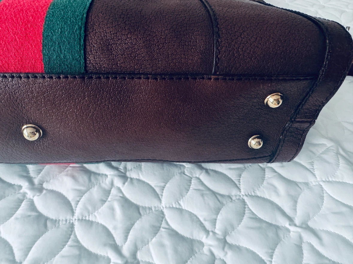 Gucci Brown Leather Tote Bag with Green and Red Stripe - photo 4