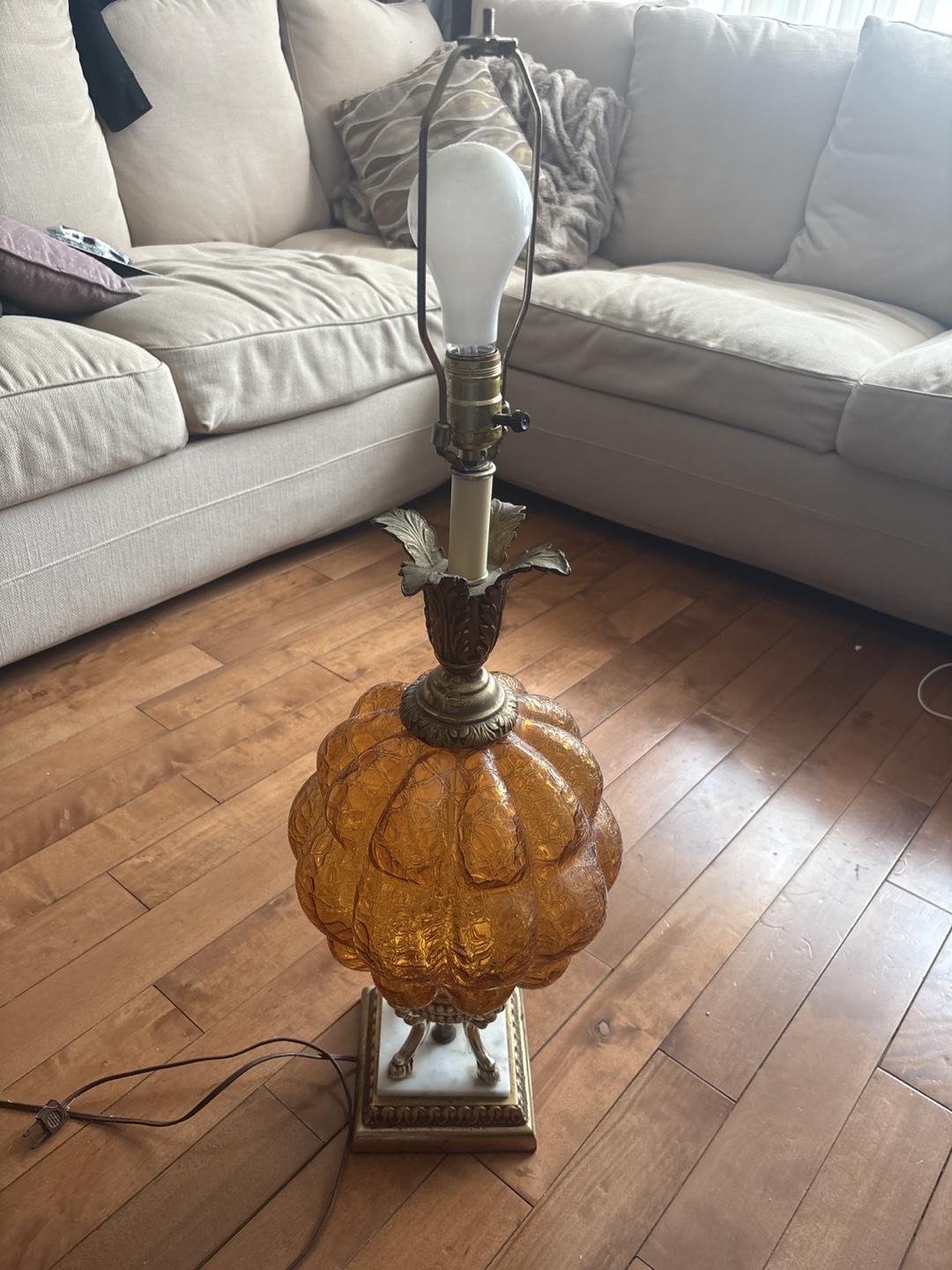 Vintage Amber Glass Gourd Lamp