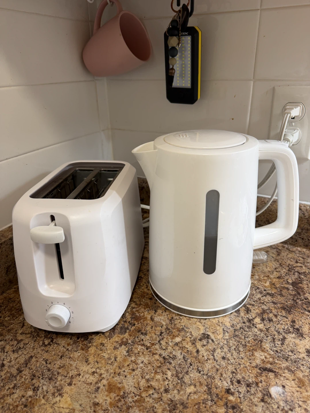 White Toaster and Electric Kettle Set