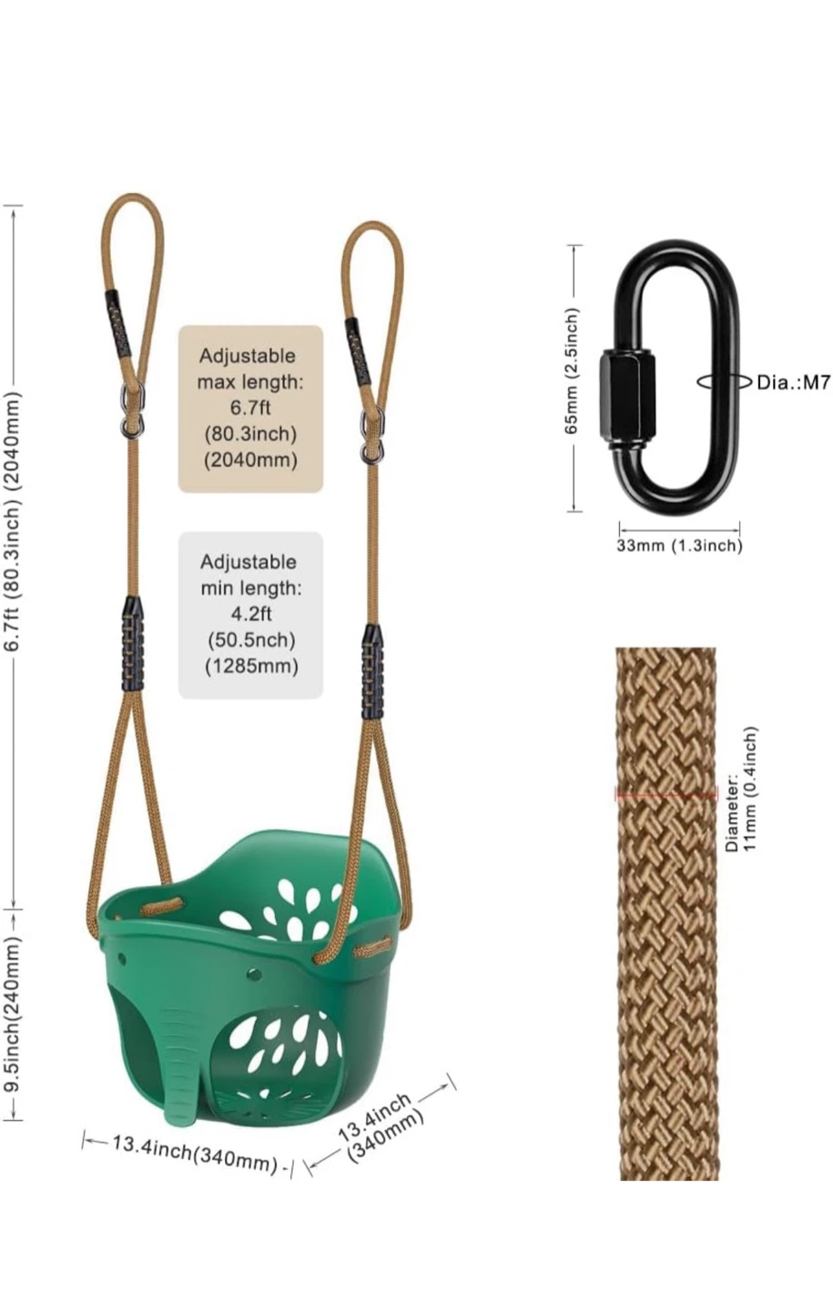 Green Elephant Toddler Swing with Ropes - photo 3