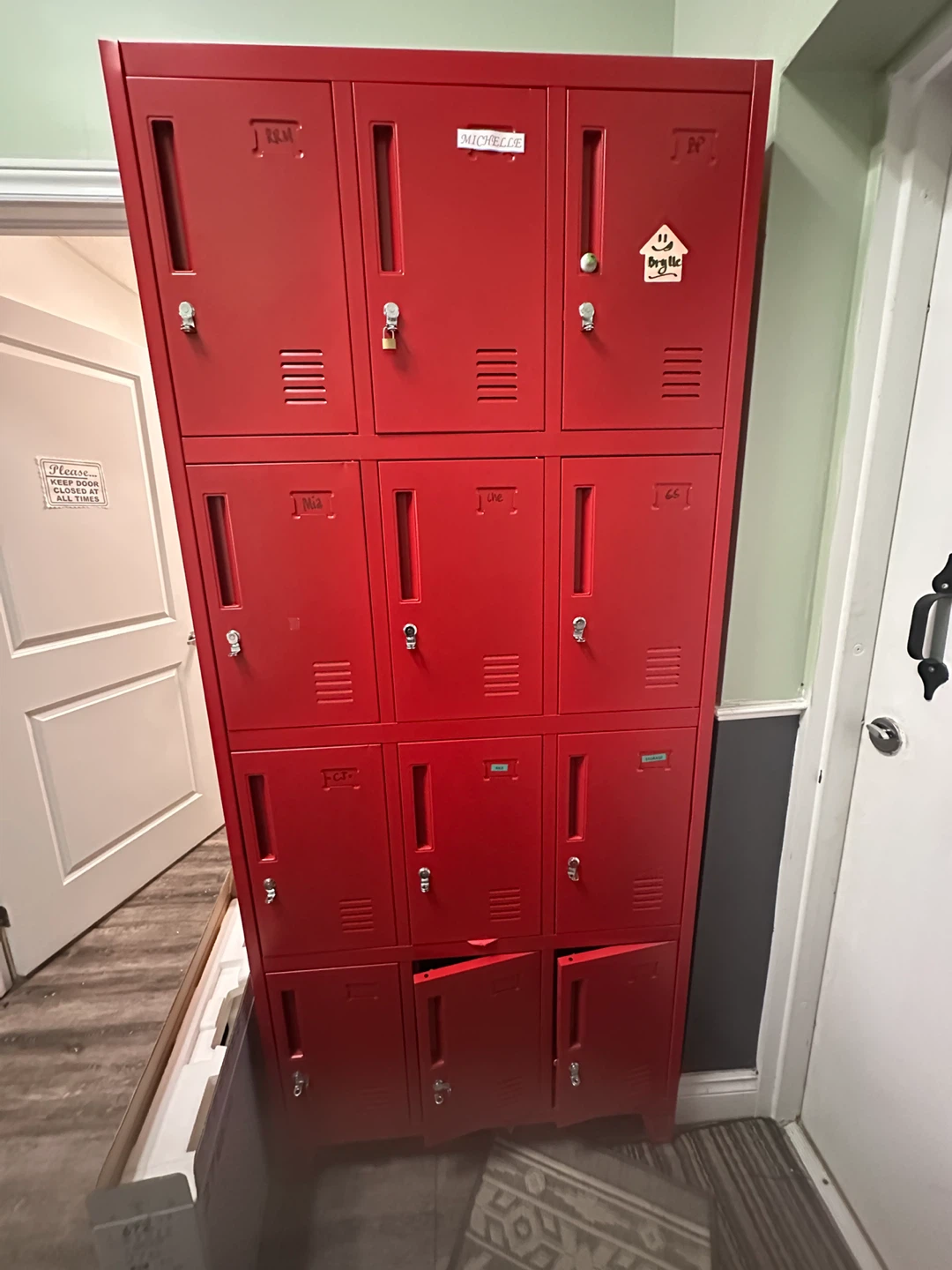 Red 12-Door Locker Unit