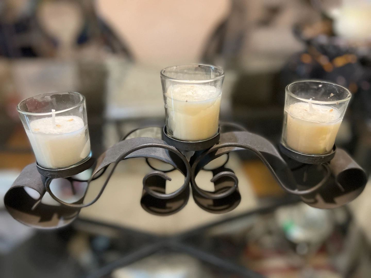 Three Glass Votive Candle Holder with Metal Stand