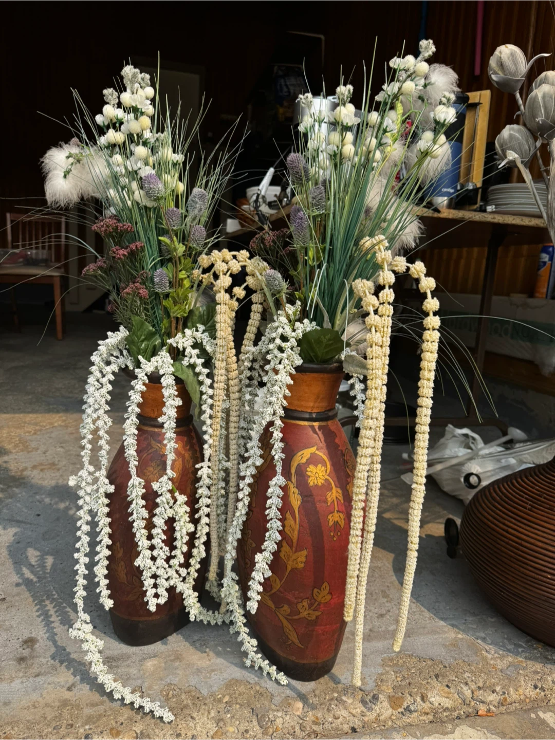Decorative Vases with Faux Floral Arrangements