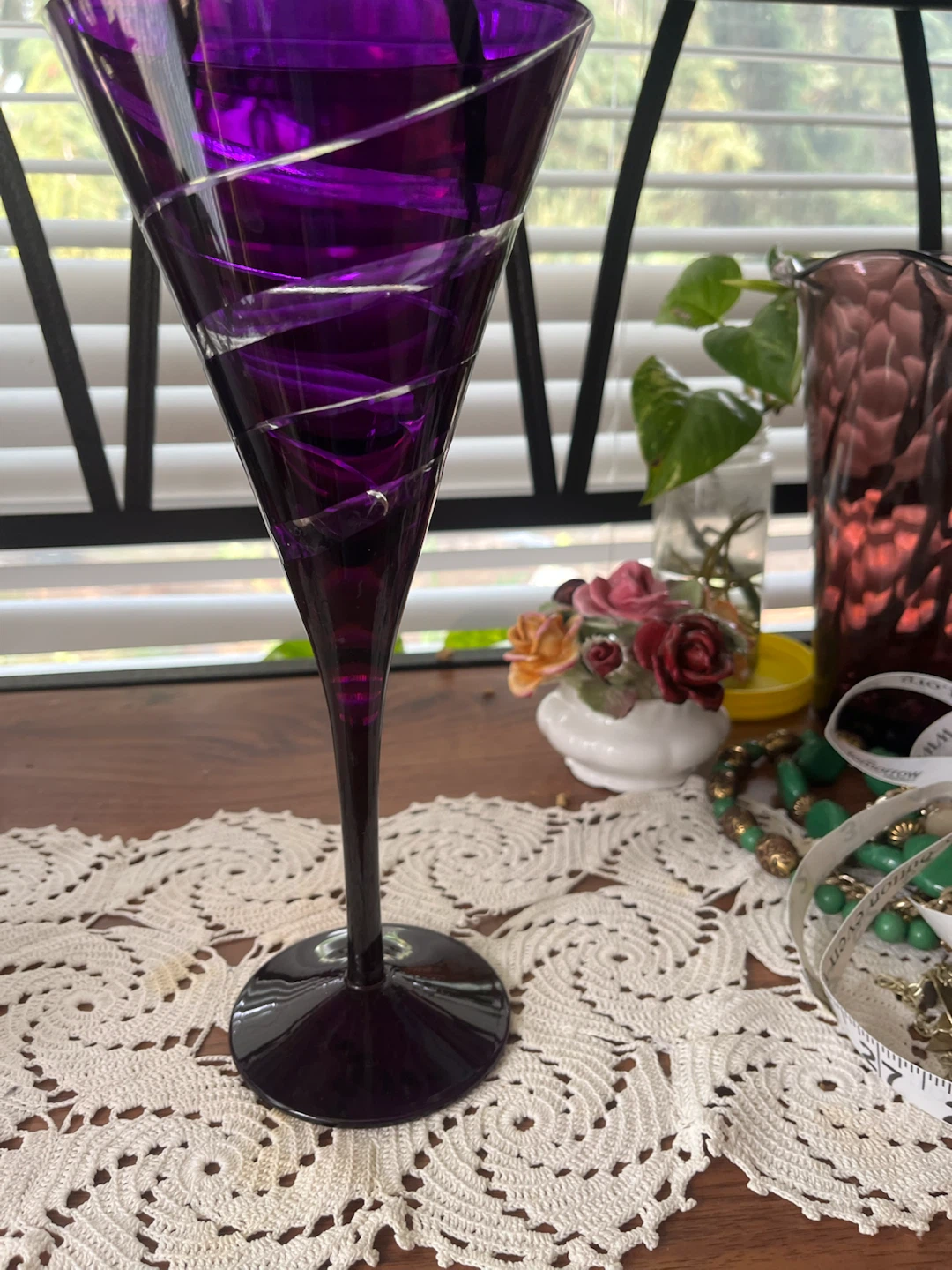 Purple Spiral Art Glass Wine Glass - photo 3