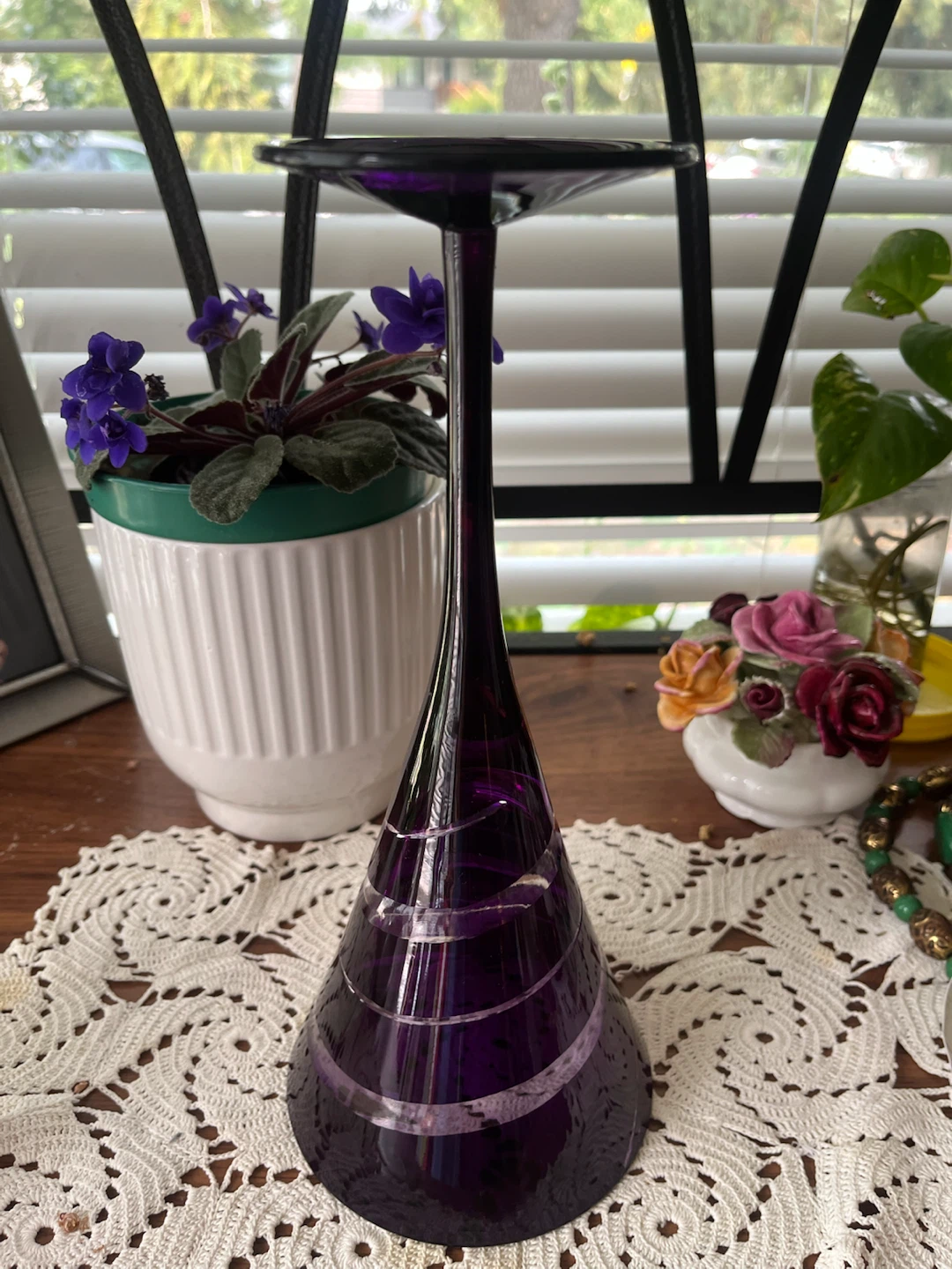 Purple Spiral Art Glass Wine Glass - photo 4