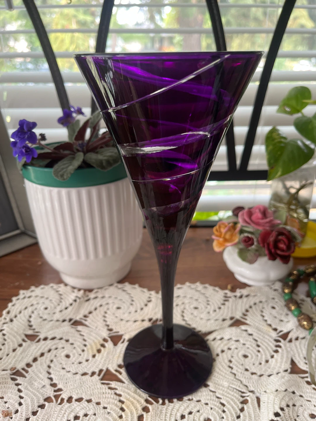 Purple Spiral Art Glass Wine Glass - photo 5