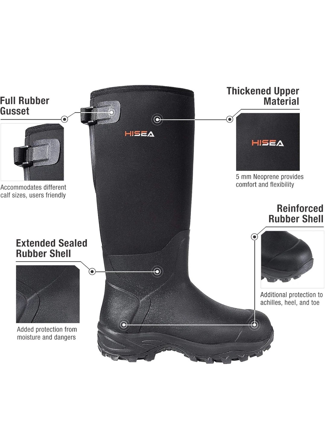 HISEA Men's Waterproof Rain/Work Boots Size 11 - photo 2