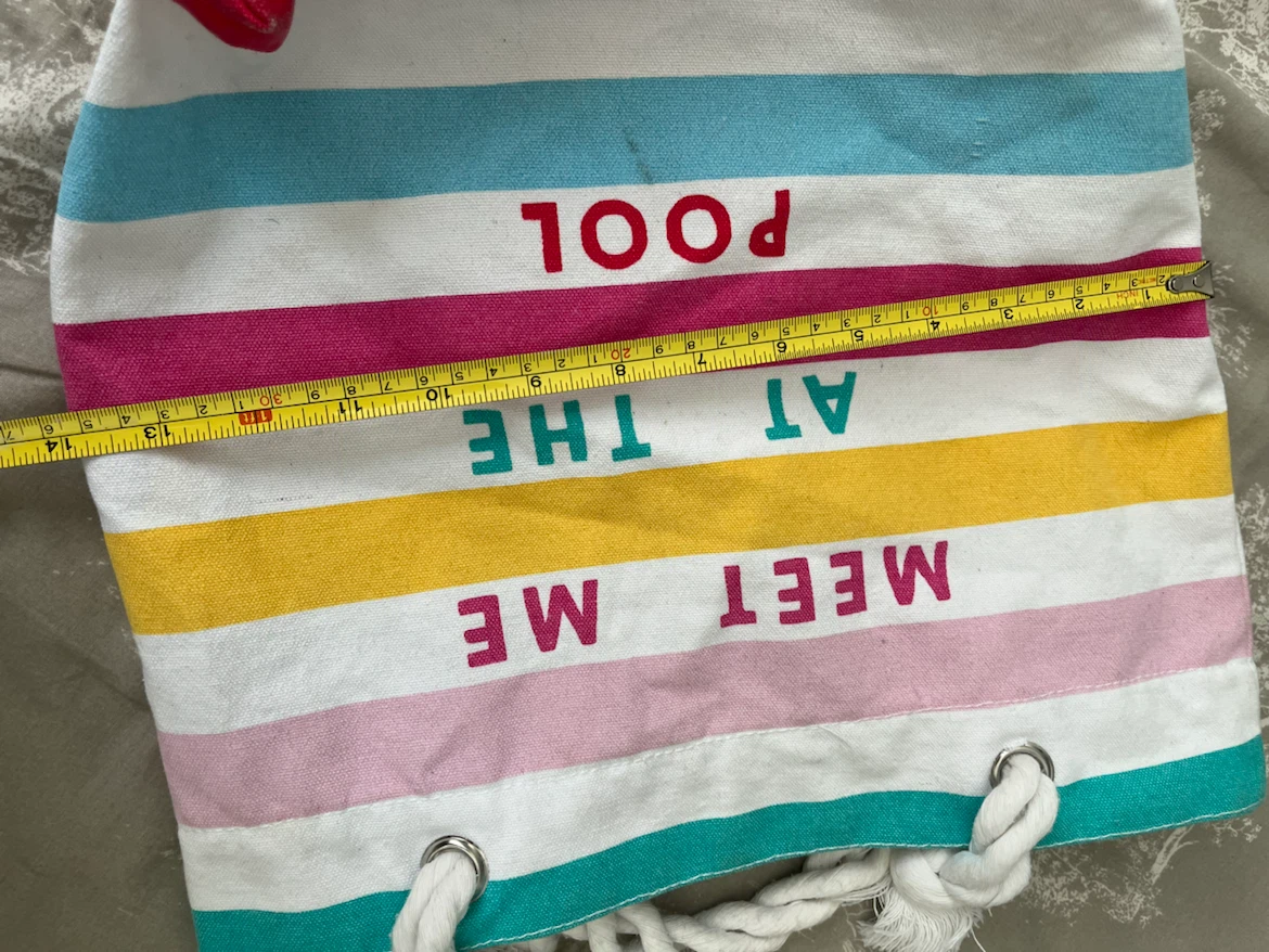 Striped Beach Tote Bag "Meet Me At The Pool"