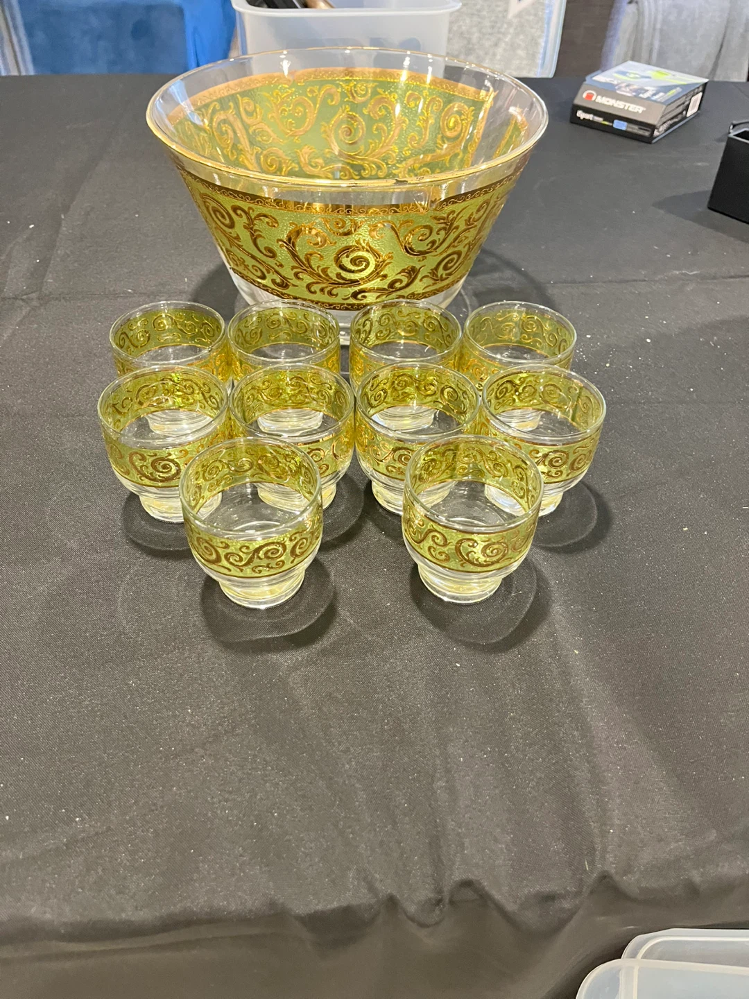 Vintage Glass Punch Bowl and Glasses Set