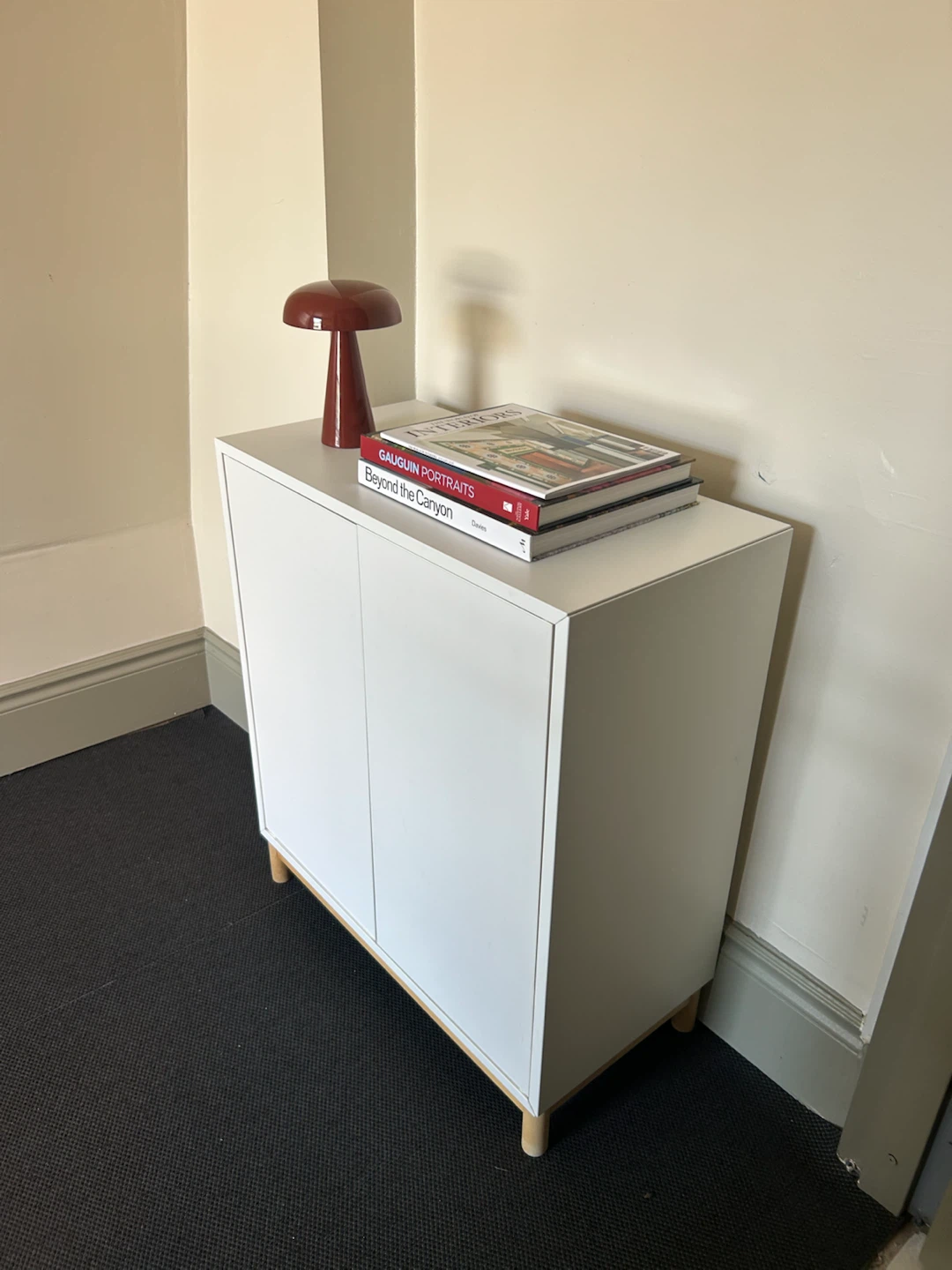 White IKEA EKET Cabinet with Oak Legs