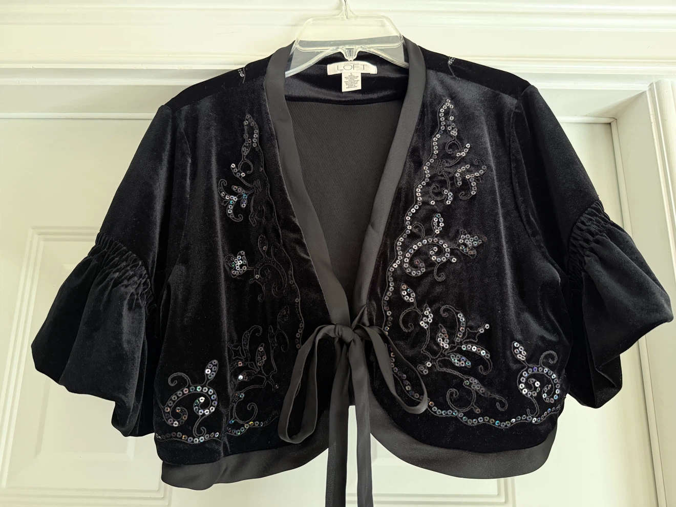 LOFT Black Velvet Sequin Kimono Jacket