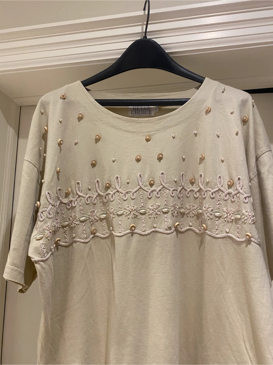 Choice Beige Embellished T-Shirt