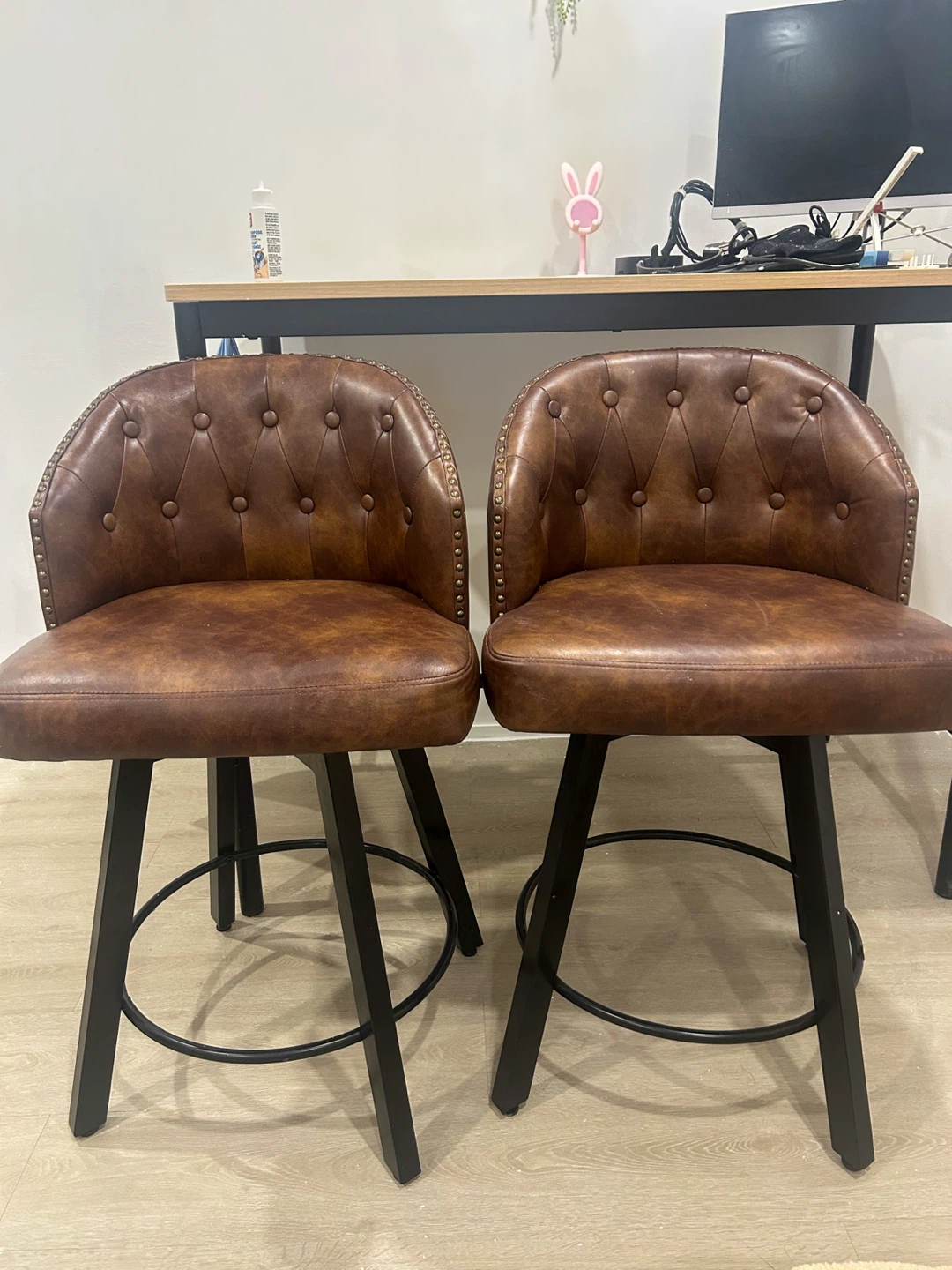 Set of 2 Brown Faux Leather Counter Height Bar Stools – 26”