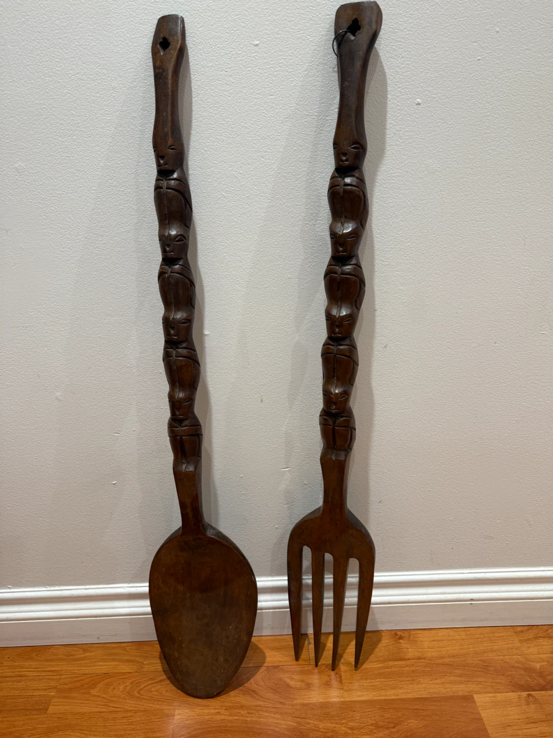 Large Decorative Wooden Spoon and Fork Set