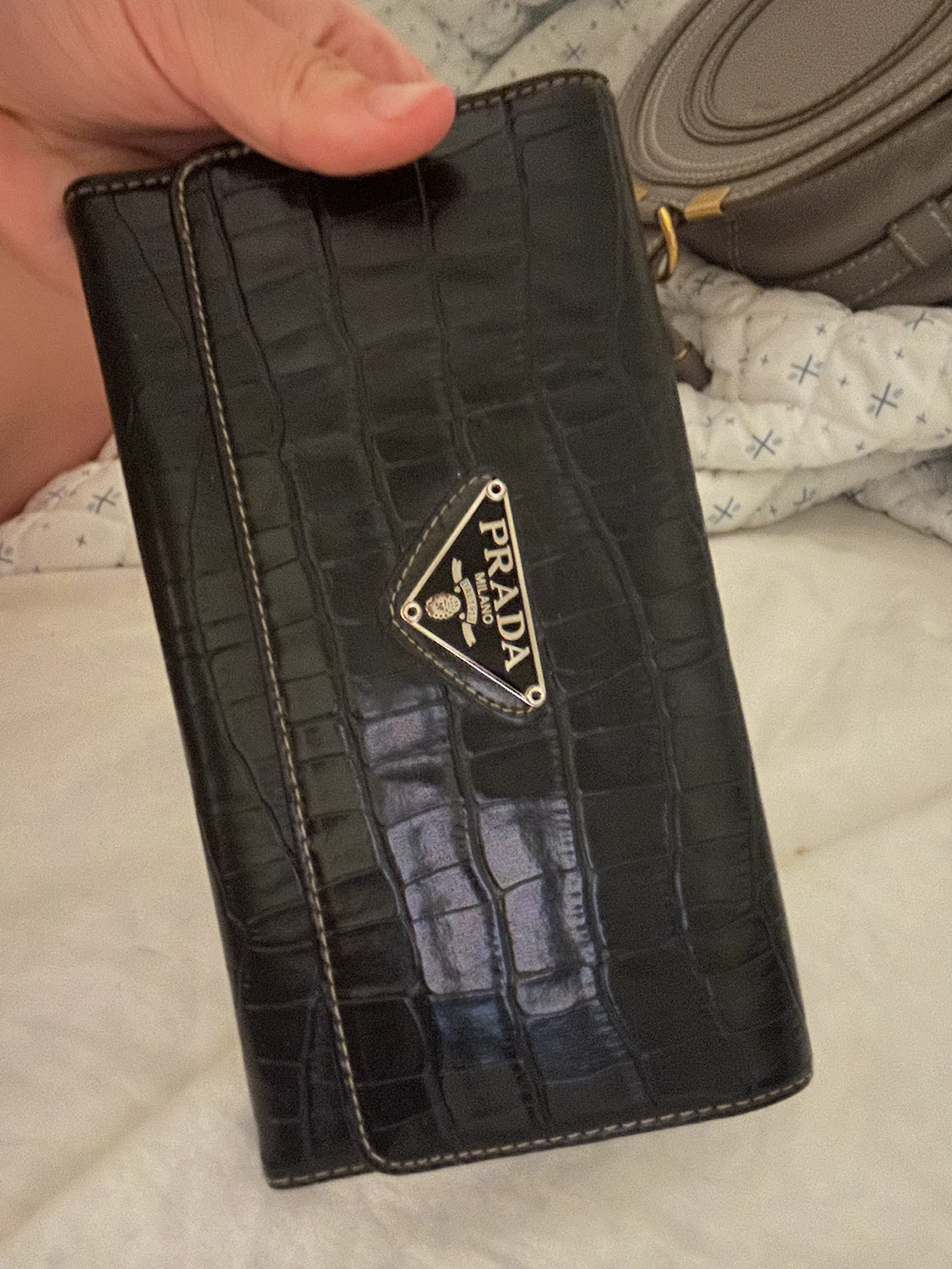 Prada Black Faux Croc Wallet