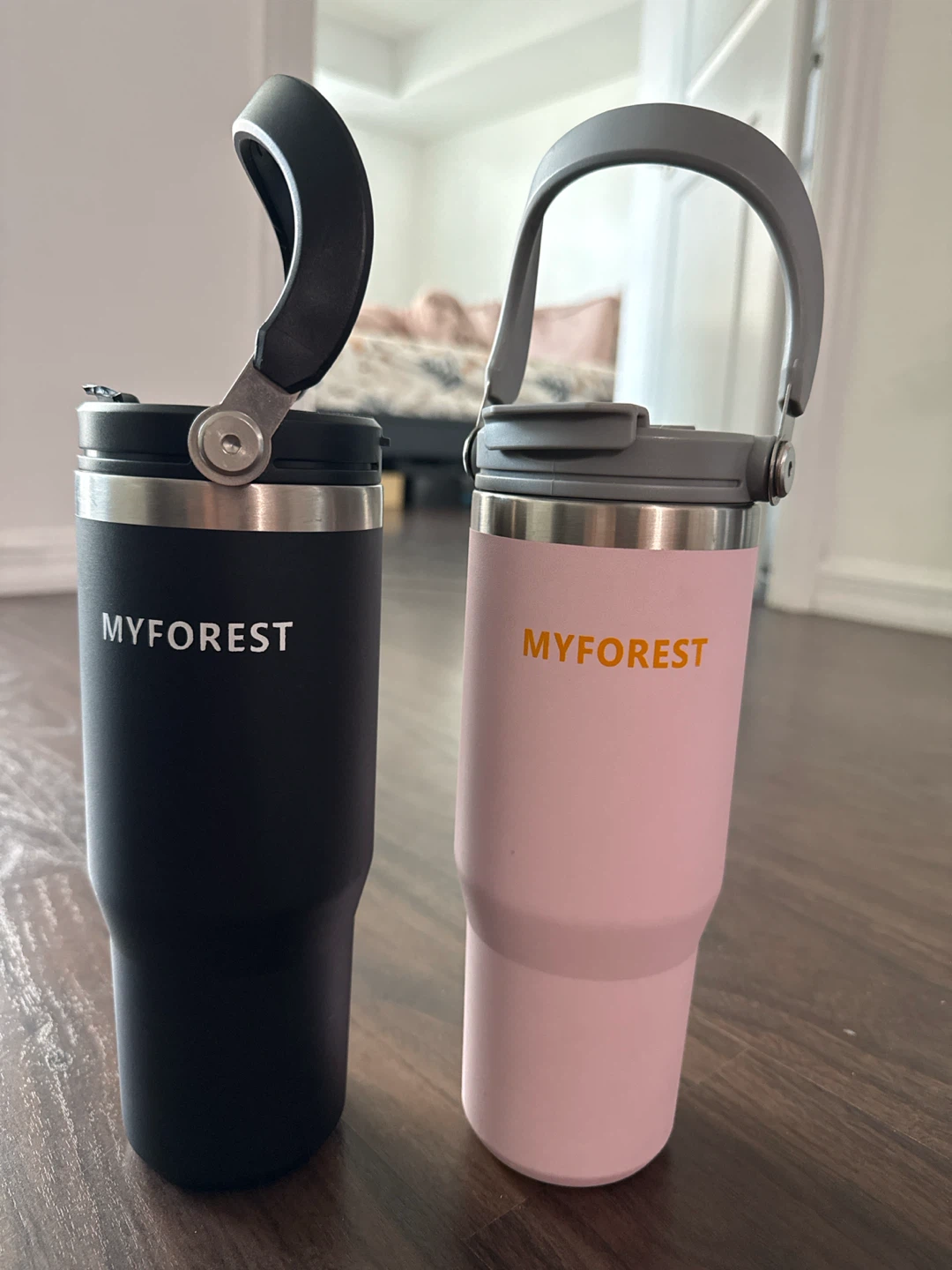 MYFOREST Tumblers with Handles - Black & Pink