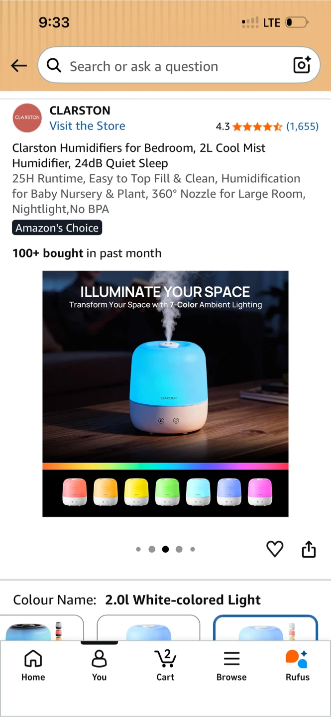 2L Clarston Humidifier – 7 LED Colours - photo 2