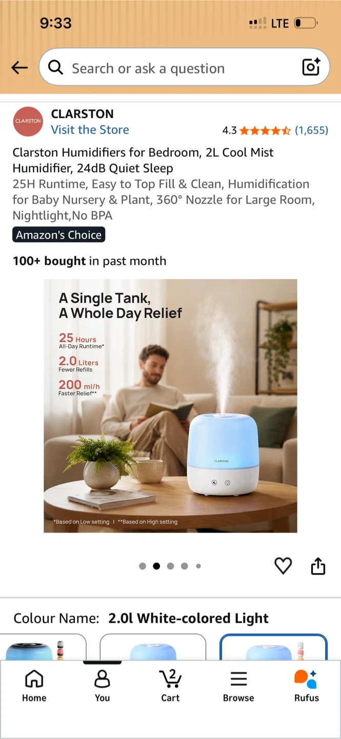 2L Clarston Humidifier – 7 LED Colours - photo 3