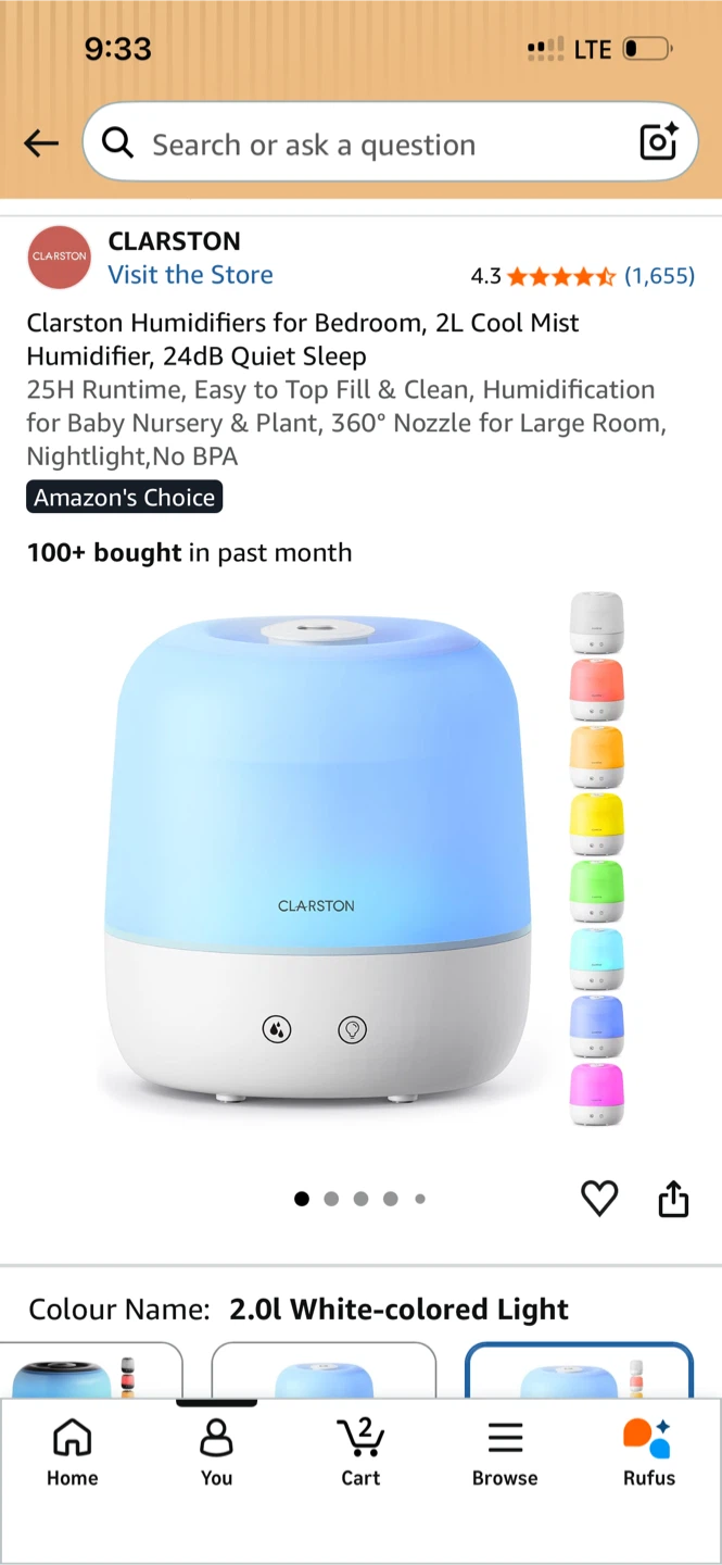 2L Clarston Humidifier – 7 LED Colours