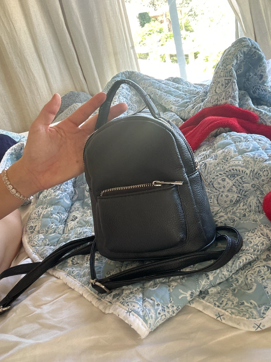 Garage Black Faux Leather Mini Backpack