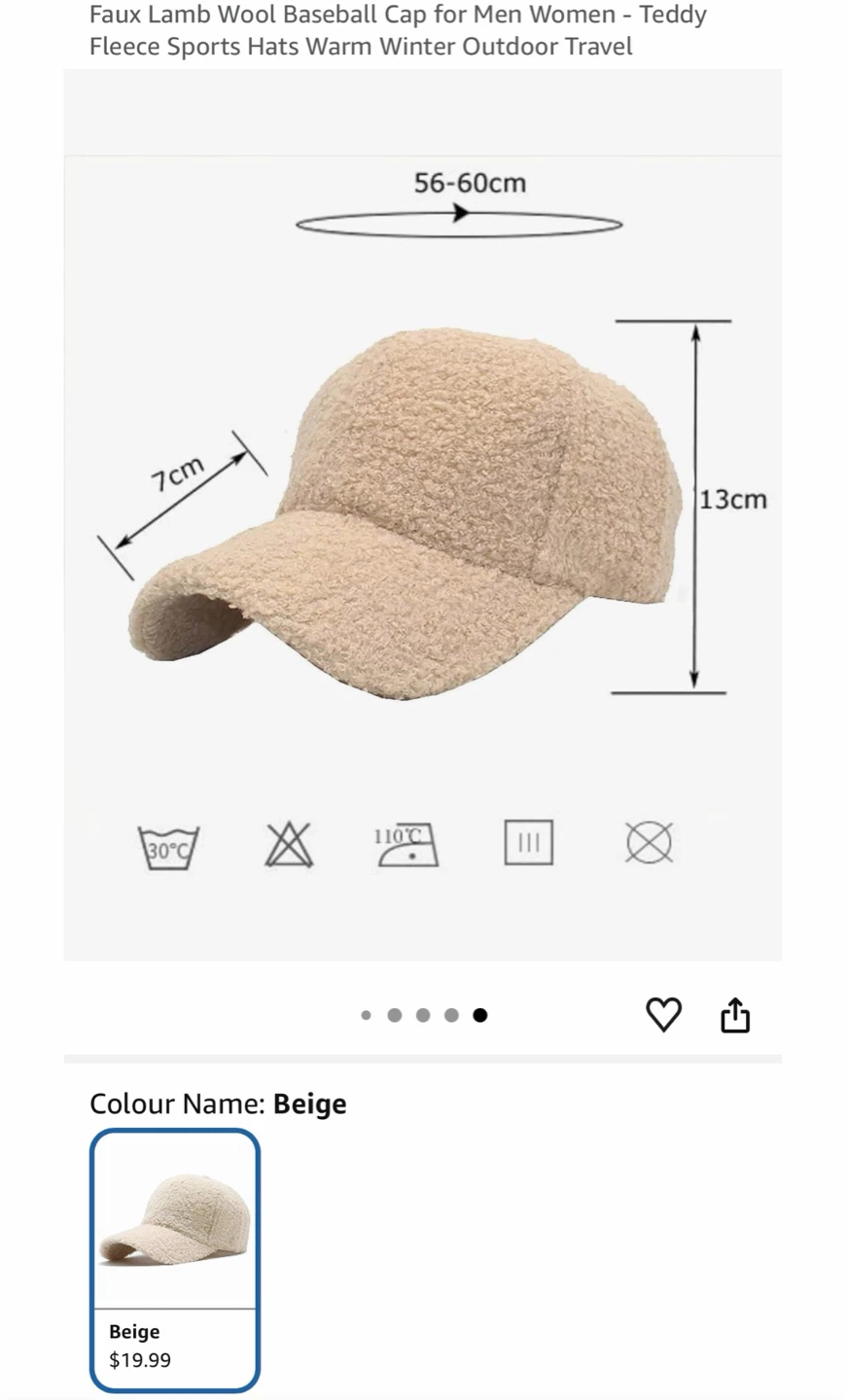 Faux Lamb Wool Baseball Cap for Men Women