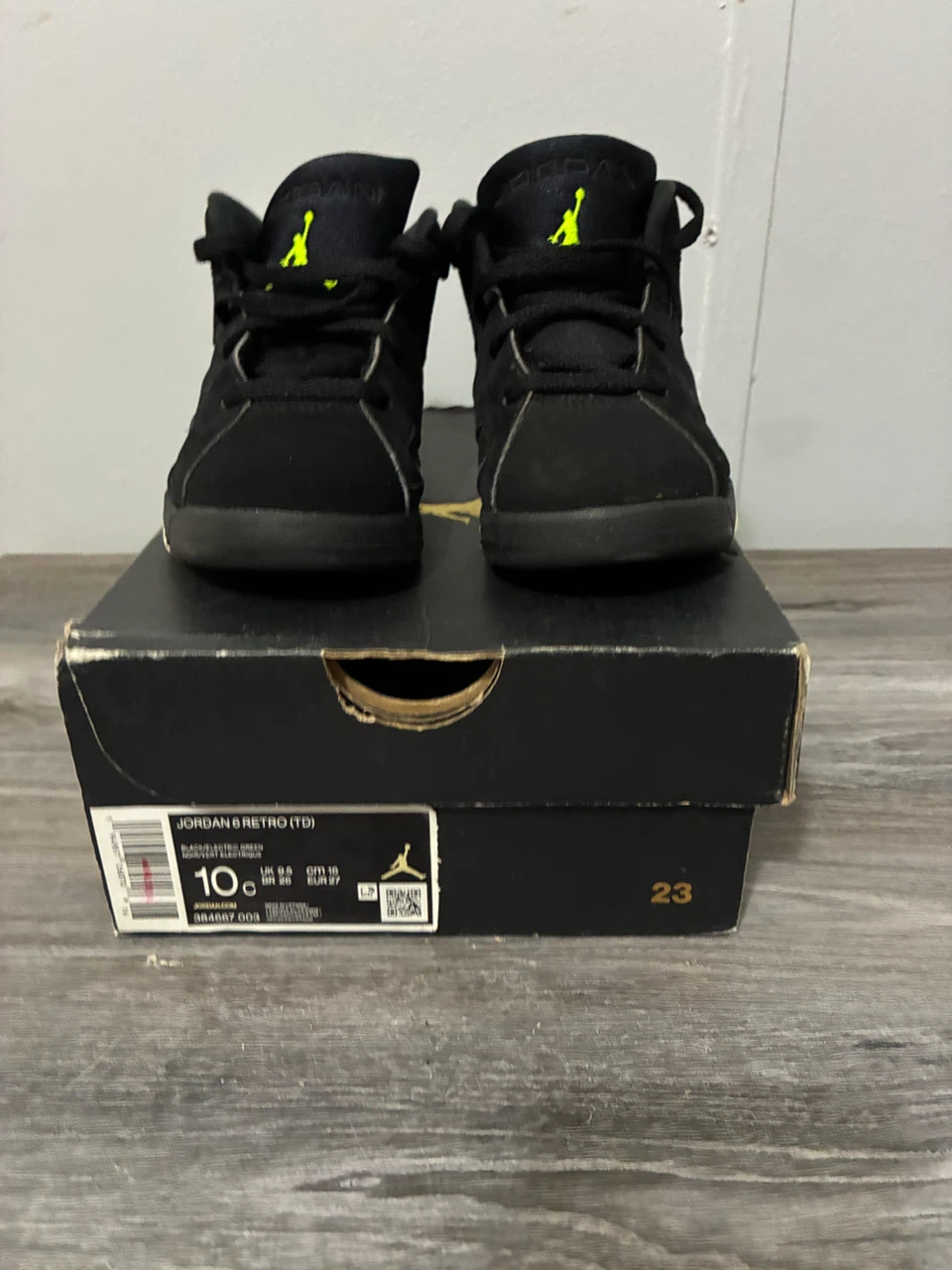 Jordan 6 Retro TD Toddler Shoes Black Electric Green Size 10C