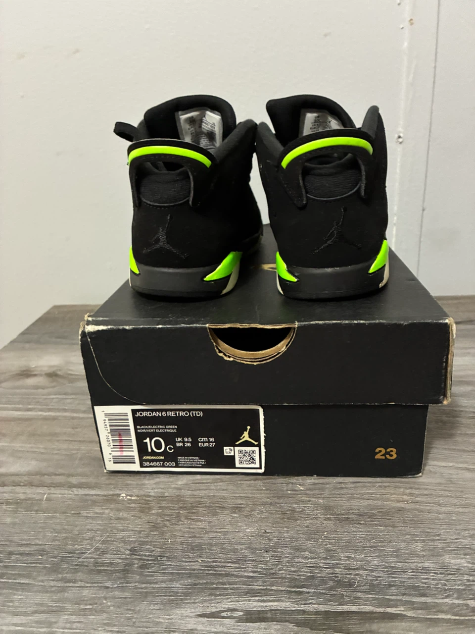 Jordan 6 Retro TD Toddler Shoes Black Electric Green Size 10C - photo 2