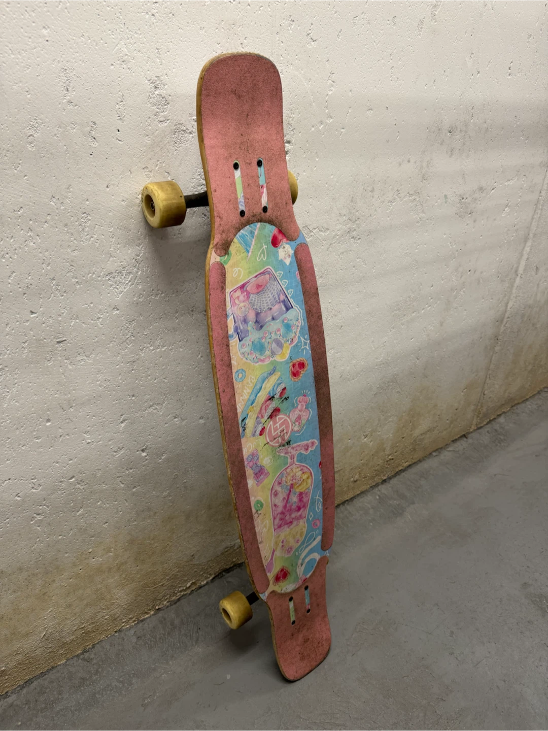 Pink Longboard Skateboard with Cute Graphics