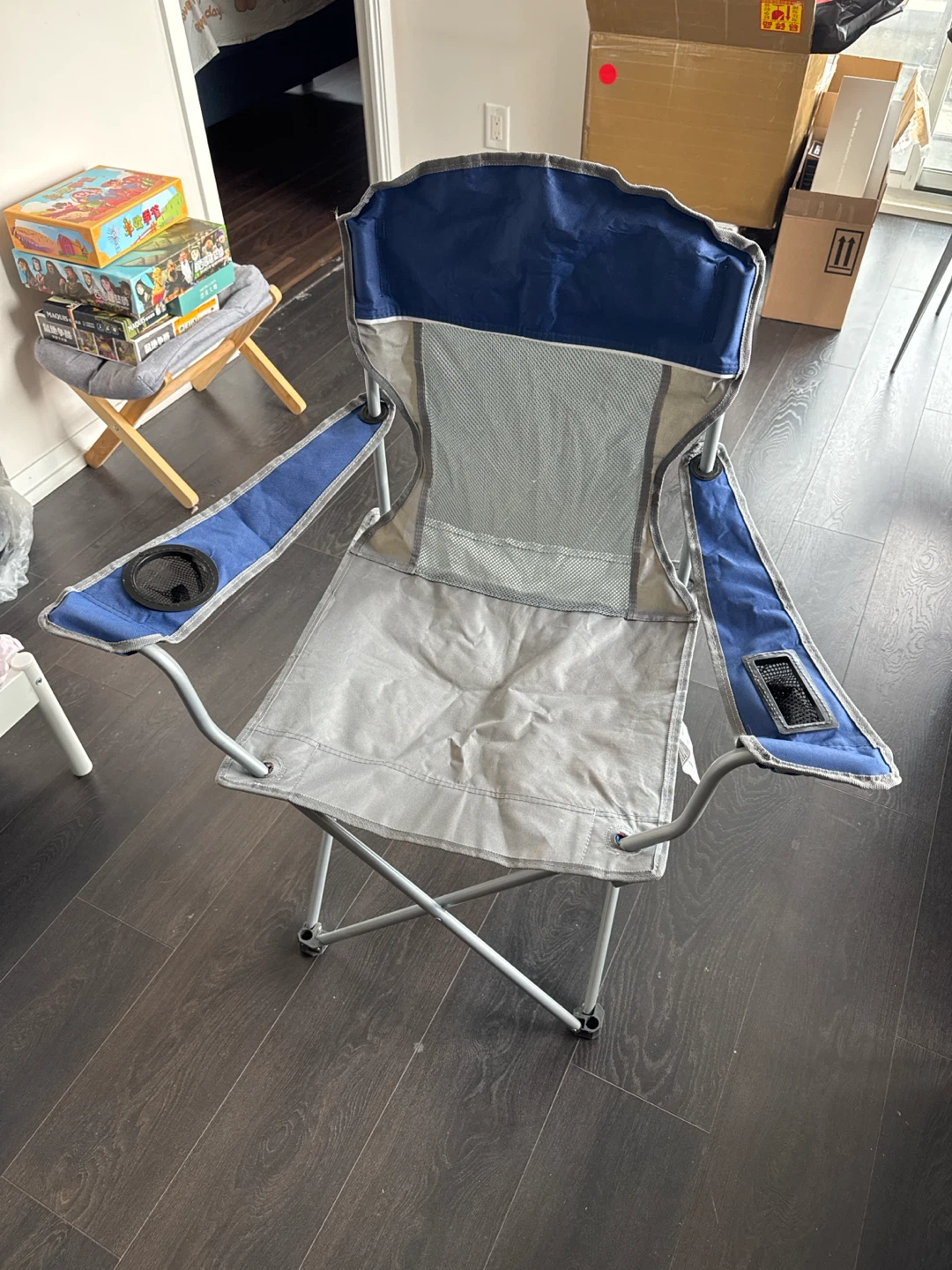 Blue and Gray Folding Camping Chair
